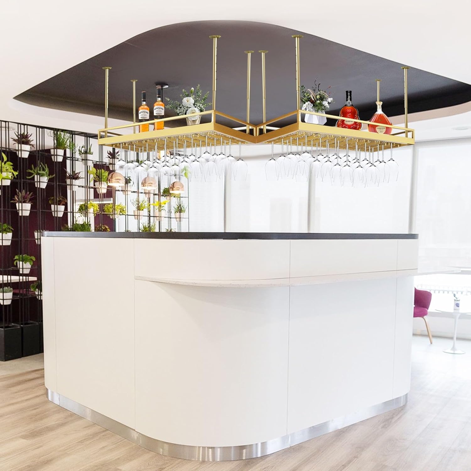 Adjustable Ceiling Wine Glass Rack for Bar and Kitchen
