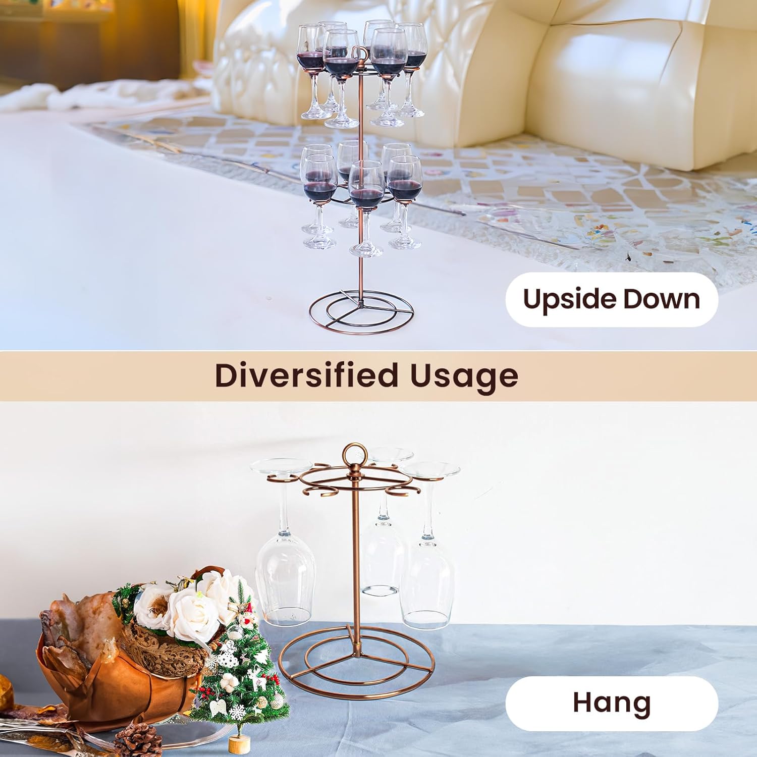 Dyncan 2-Tier Wine Glass Holder with Organizer Hanger