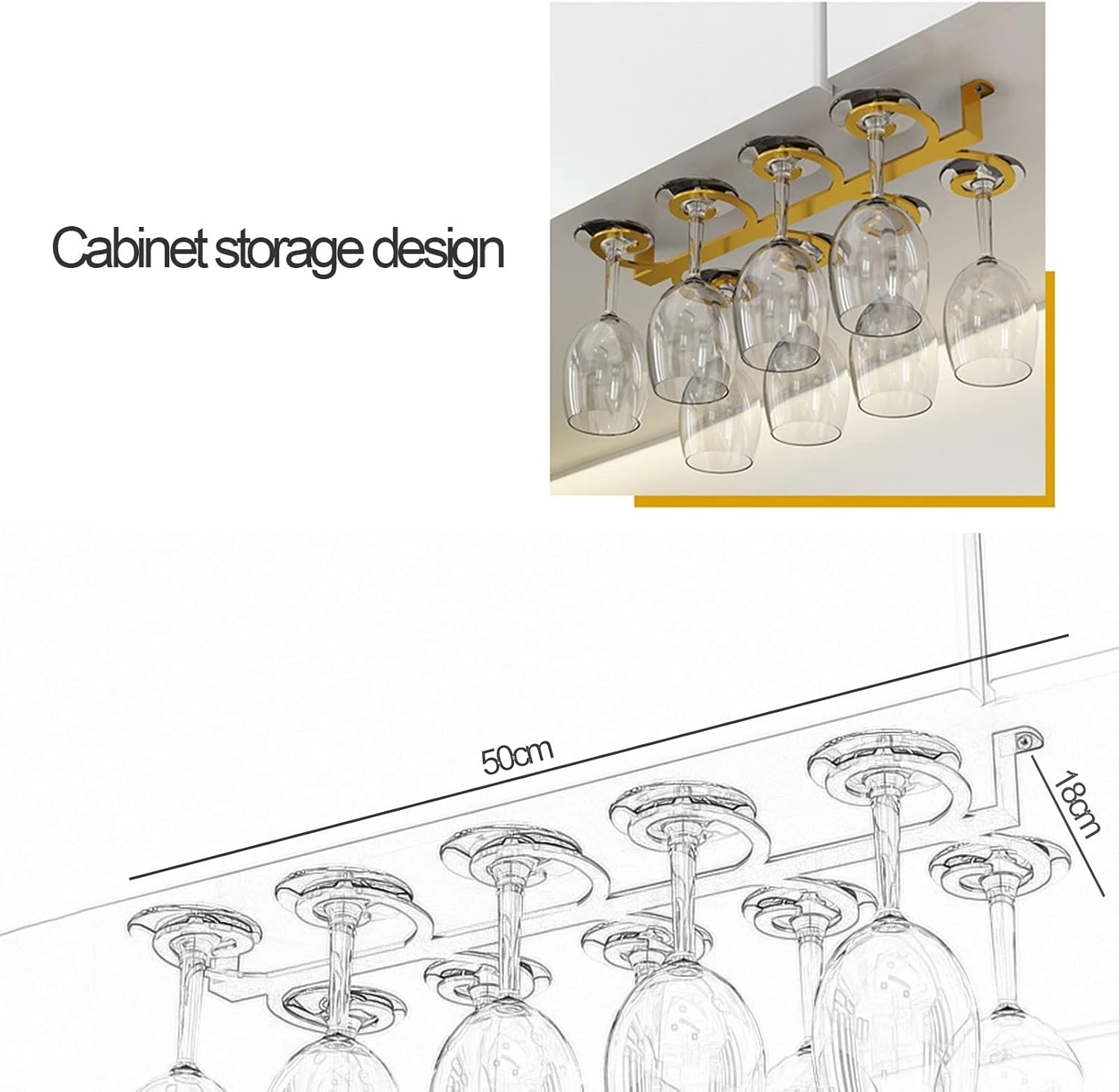 DTDMY Gold Wine Glass Rack Under Cabinet