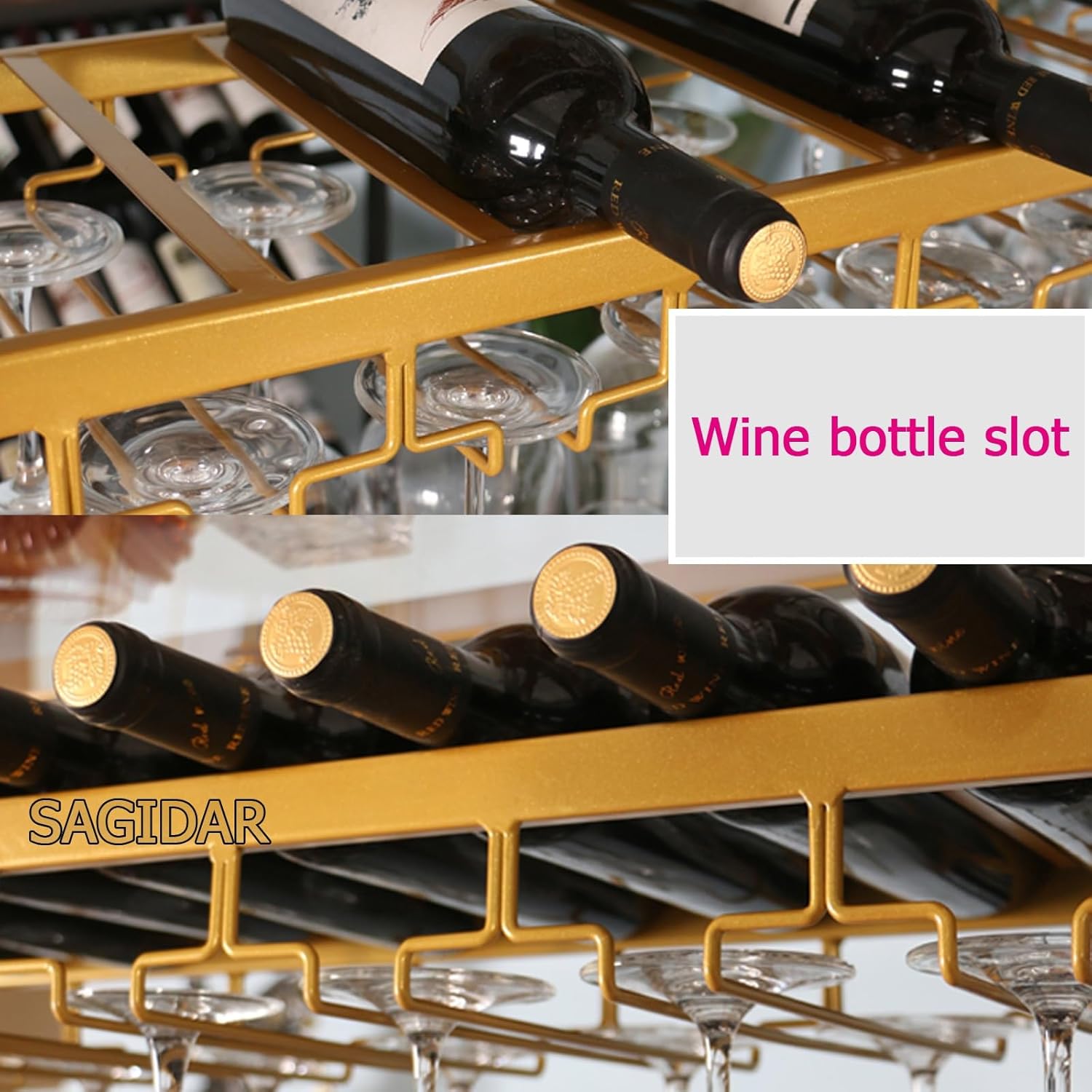 SAGIDAR Ceiling Wine Rack Adjustable 3-Tier Metal Holder