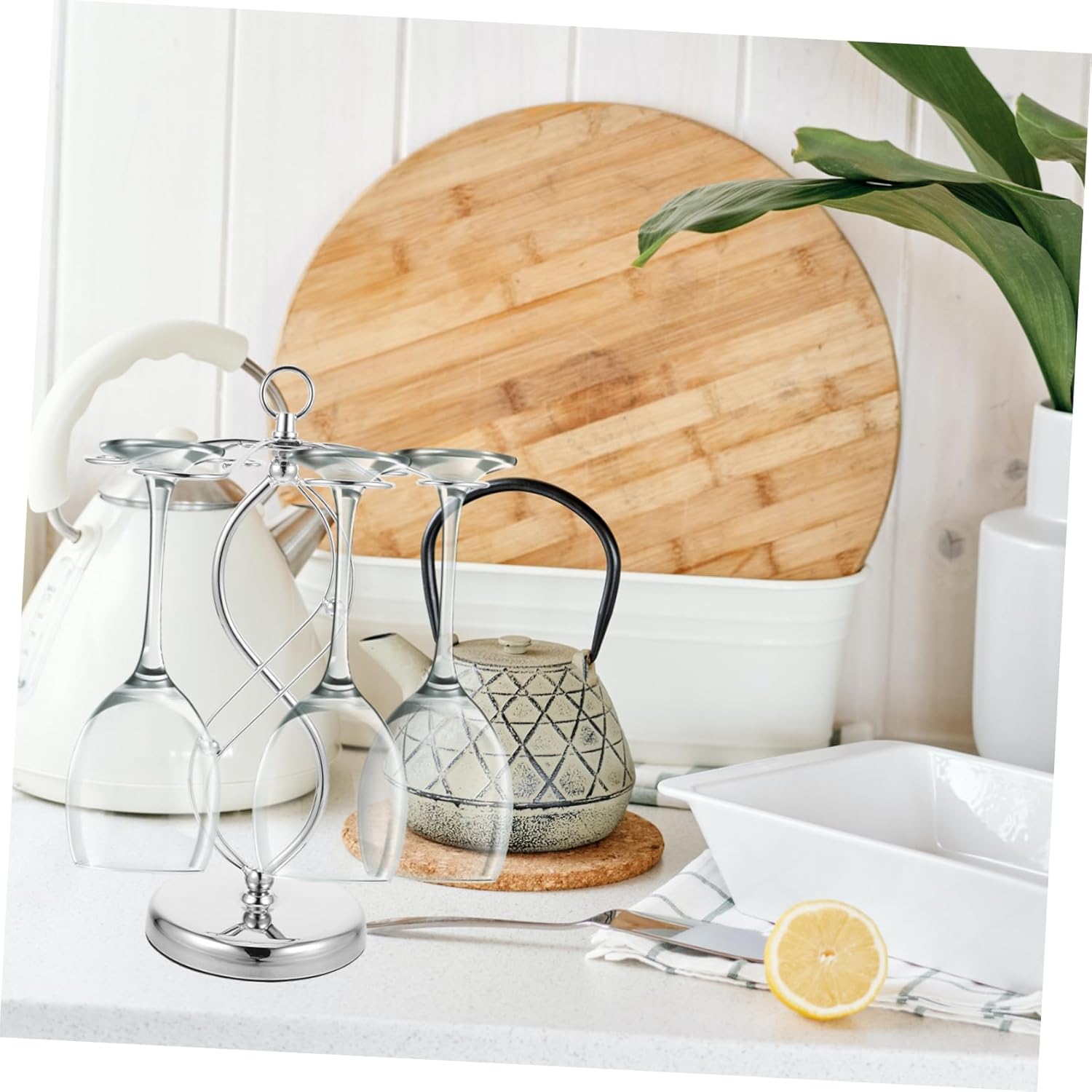 PRETYZOOM Countertop Wine Glass Rack with Hooks