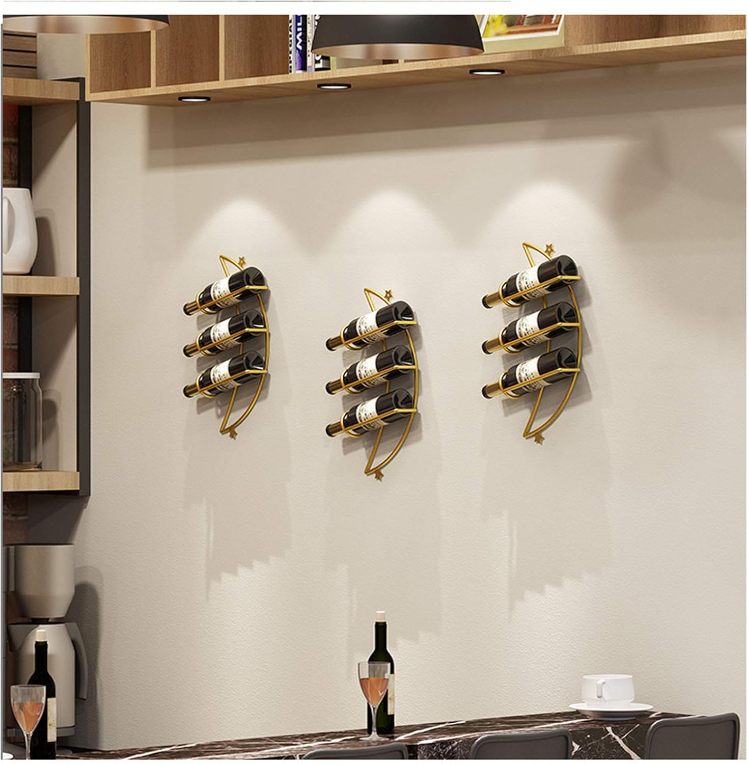 BOCbco Wall-Mounted Wine Racks with Gold Finish