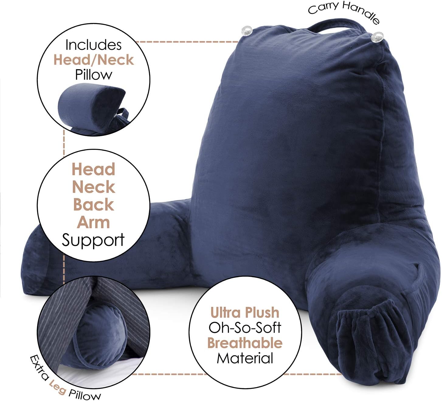 Clara Clark Navy Blue Reading Pillow with Memory Foam Support