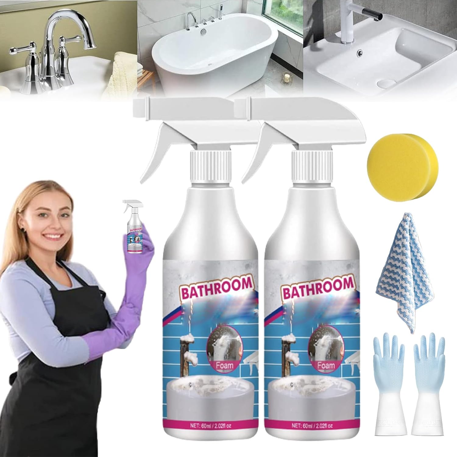 Gugliet Bathroom Foam Cleaner with Fresh Scent 60ml 2pcs