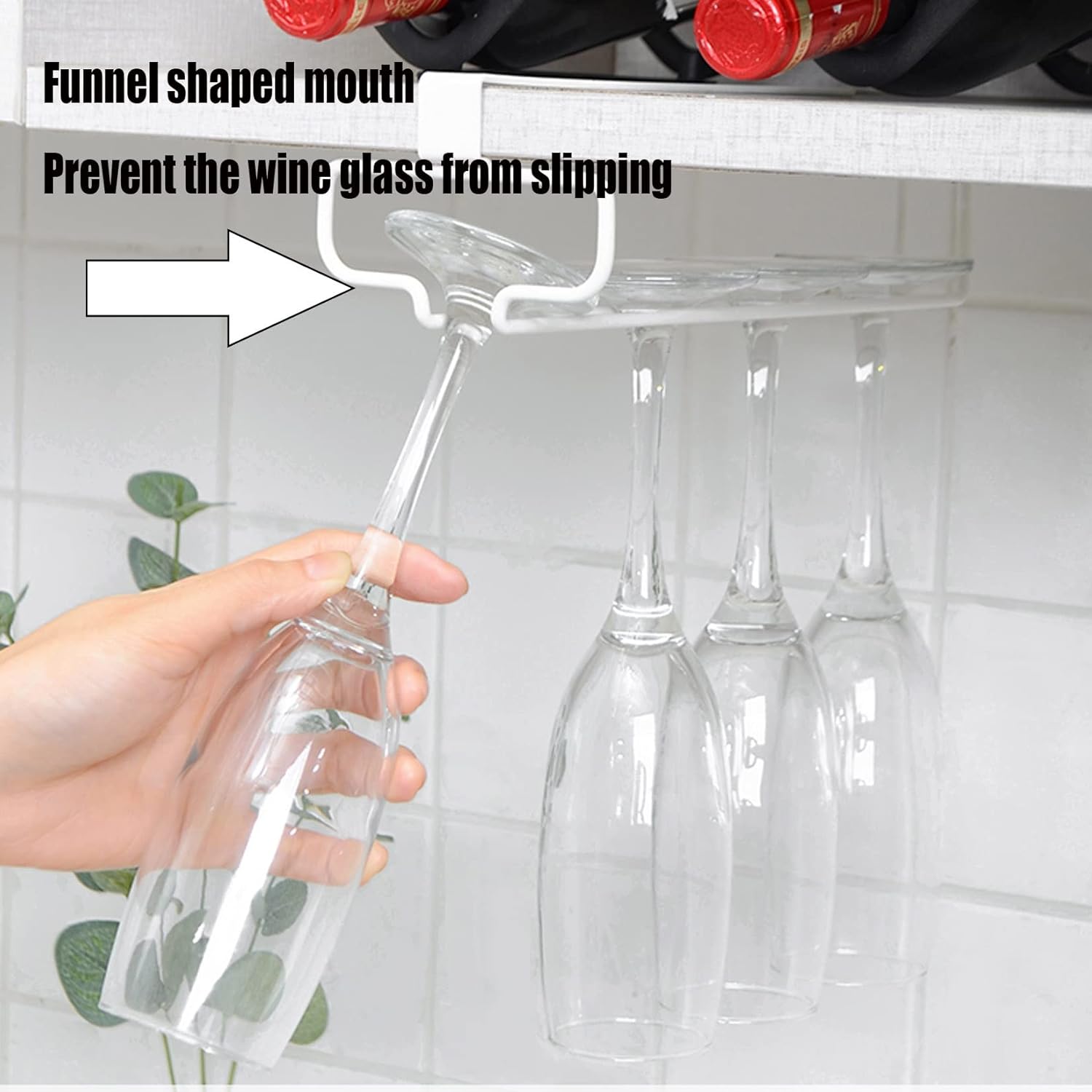 WORDFUN Metal Wine Glass Rack - Single Row White No Punching