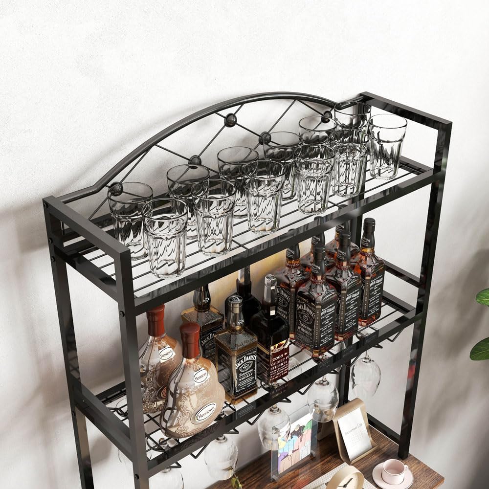 Yone Jx Je 3-Tier Wine Rack Bar Table with Storage