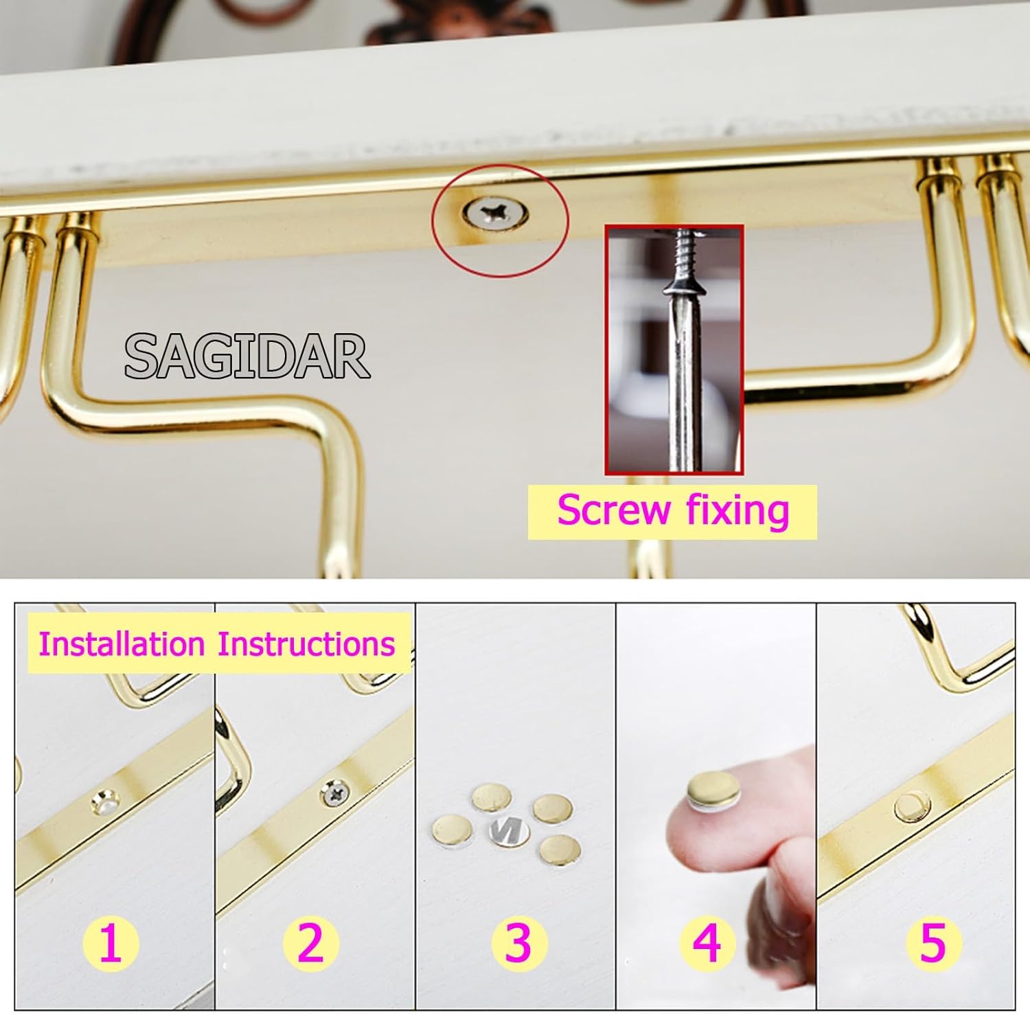 SAGIDAR Stainless Steel Wine Glass Organizer Under Cabinet Stemware Rack