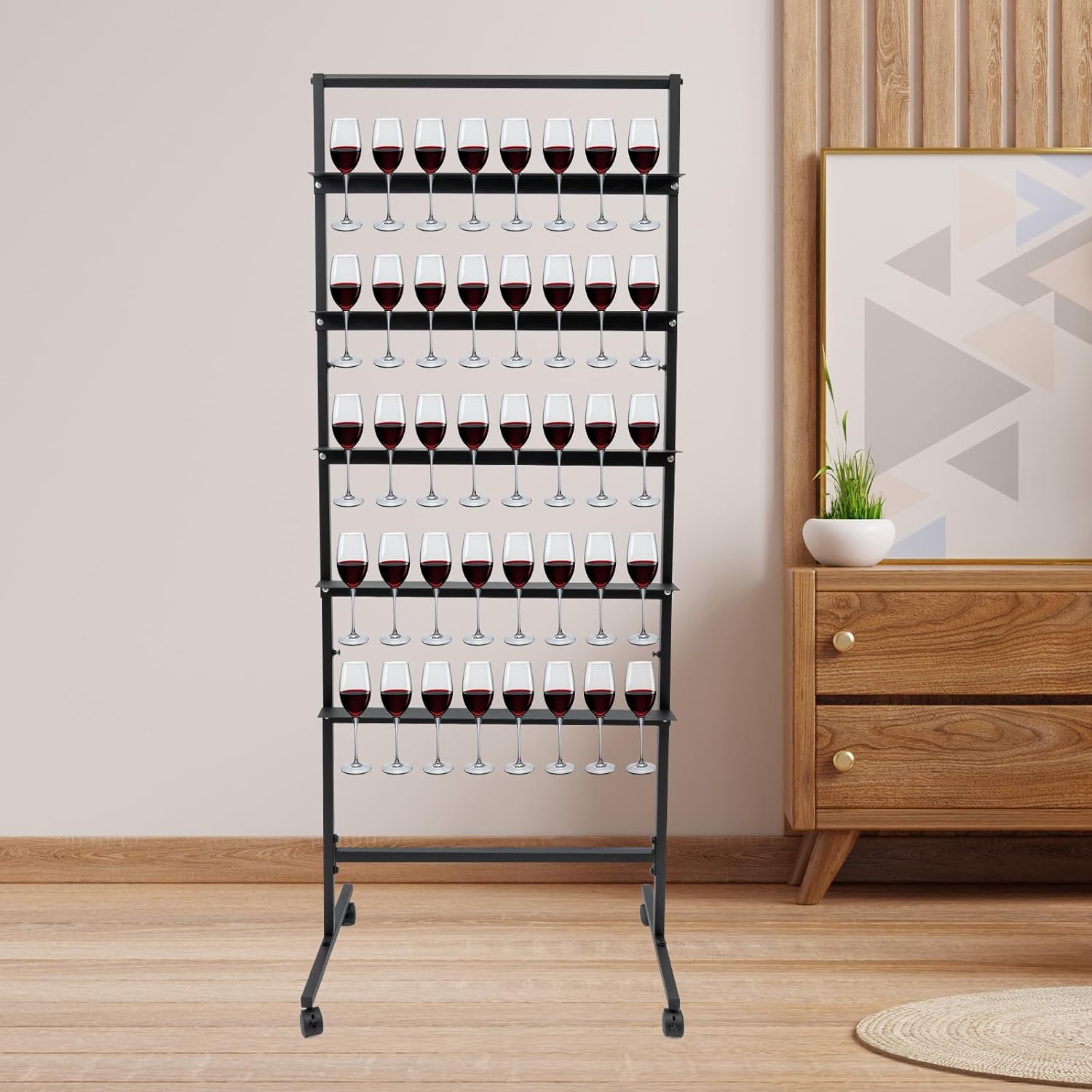 5 Tier Champagne Glass Holder with Lockable Wheels - Black