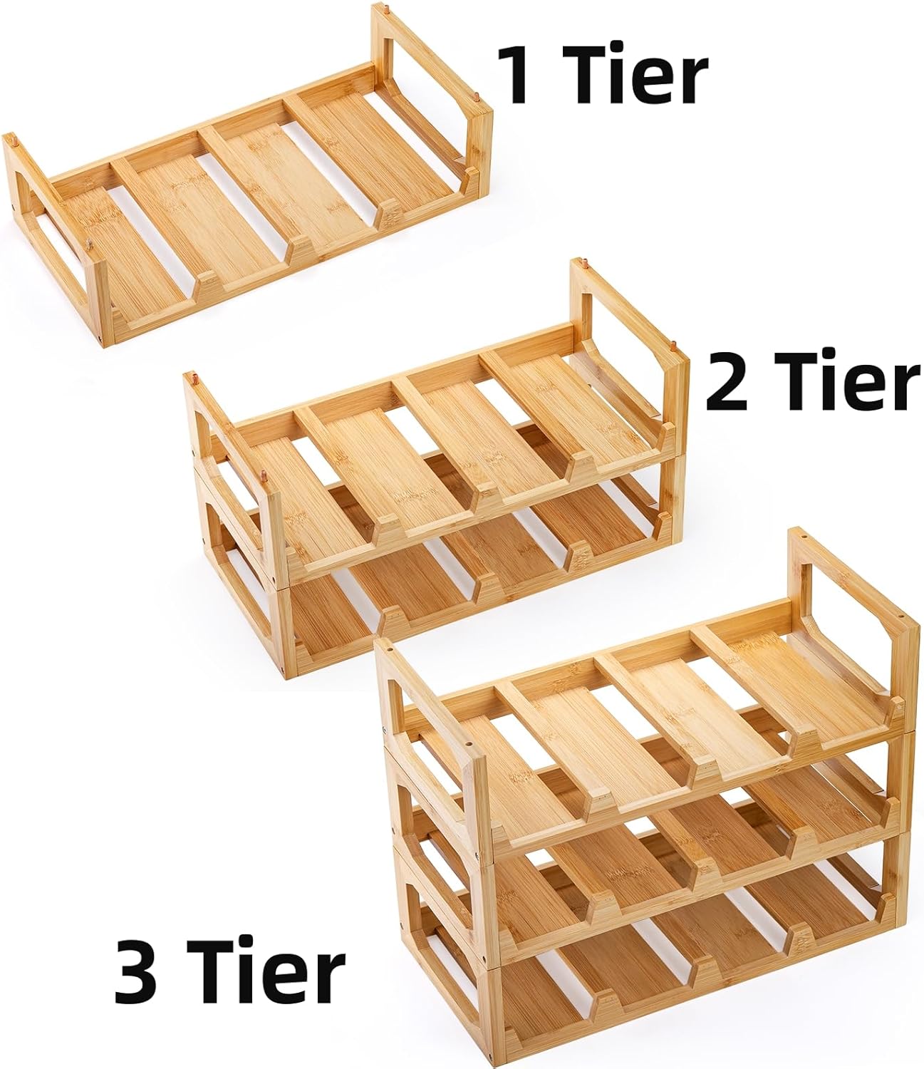 3 Tier Bamboo Water Bottle Organizer for Kitchen Cabinet