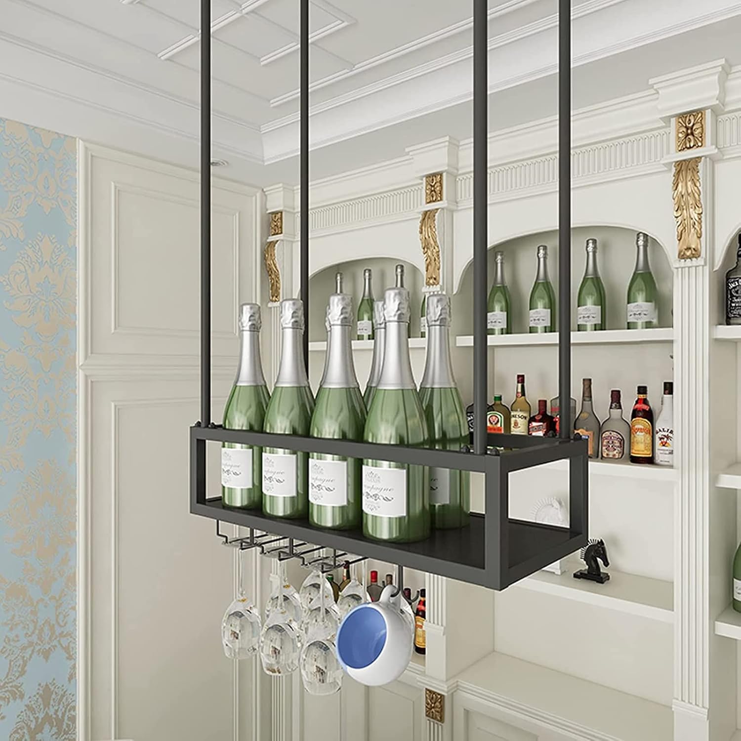 Industrial Ceiling Wine Rack Adjustable 140cm for Bars and Kitchens