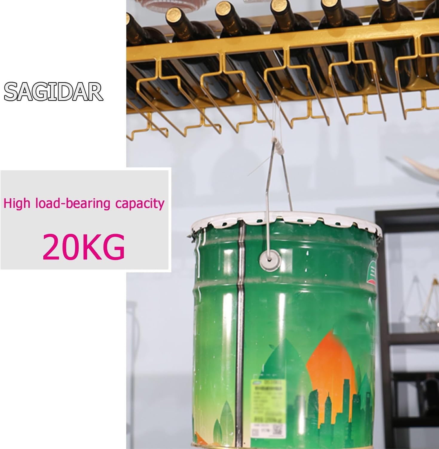 SAGIDAR Ceiling Wine Rack Adjustable 3-Tier Metal Holder