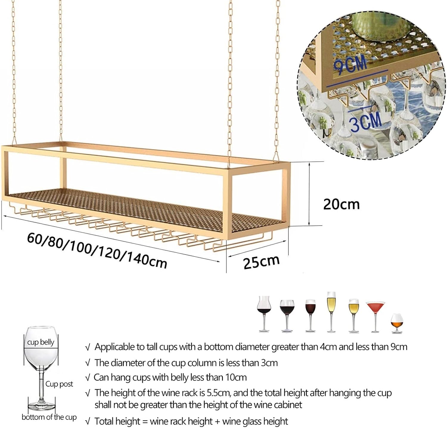 Suuim Ceiling Metal Iron Chain Wine Glass Rack 1