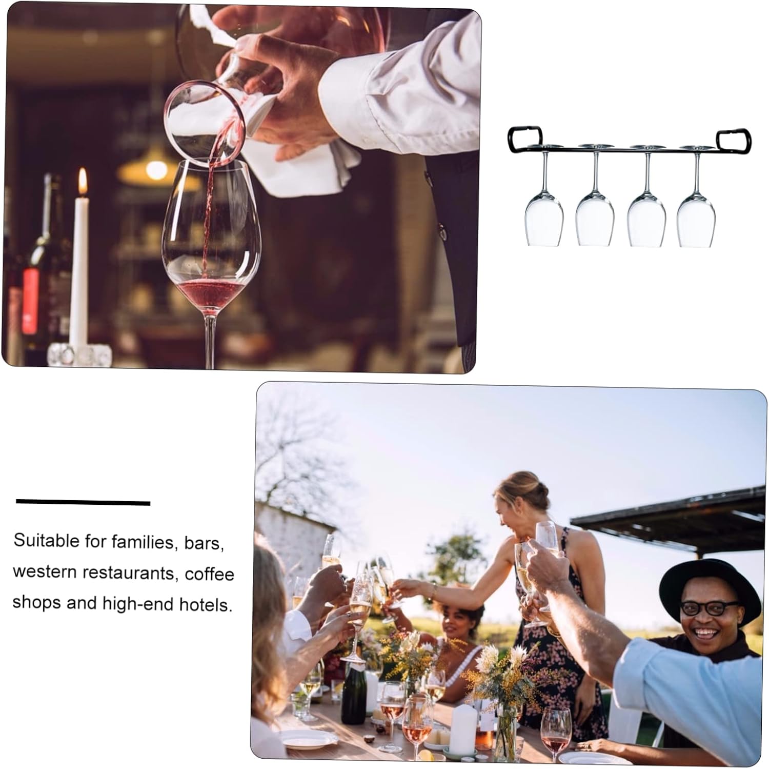 Cabilock Iron Art Wine Glass Holder Rack - Space-saving Black Single Row