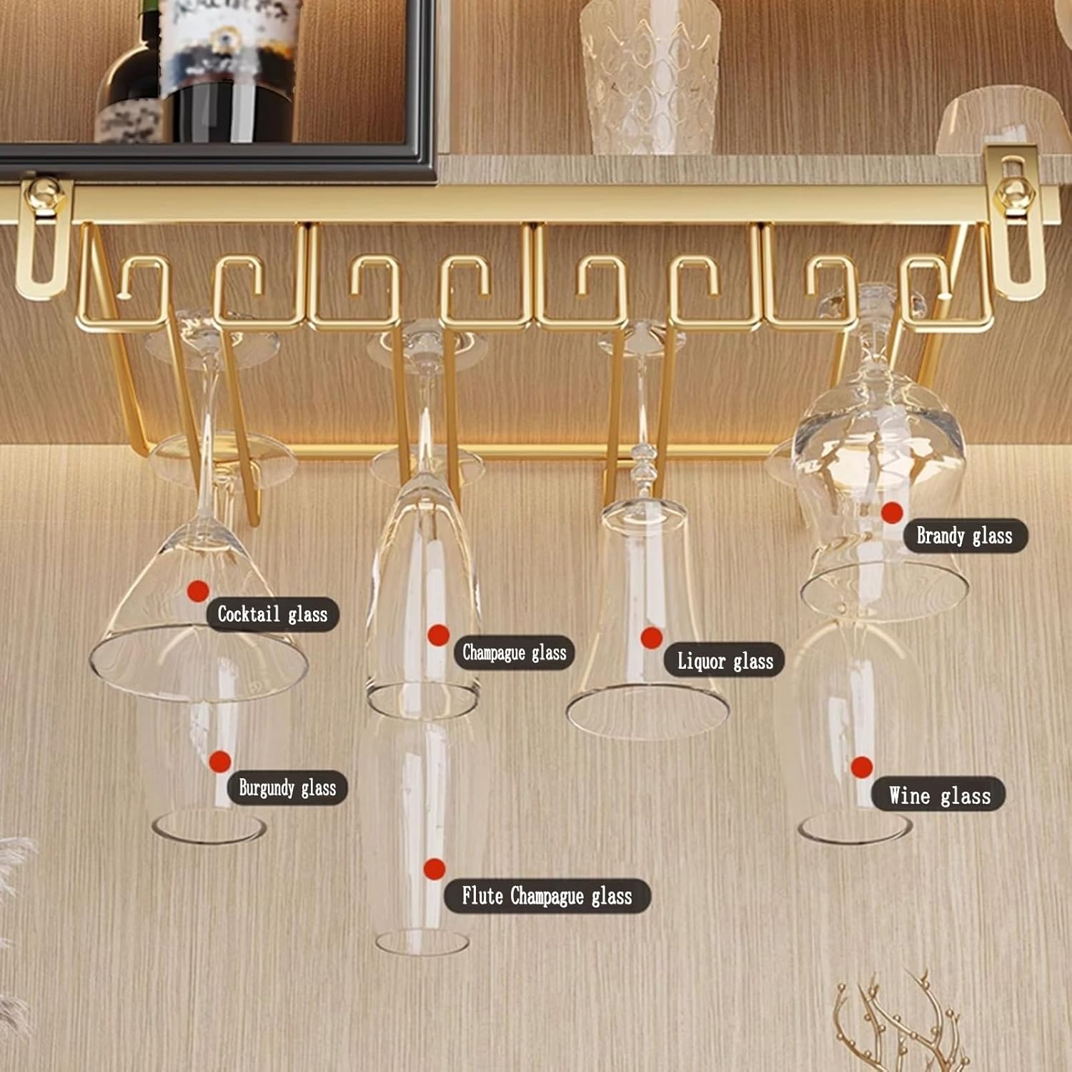 Adjustable Metal Wine Glass Holder for Cabinet and Bar