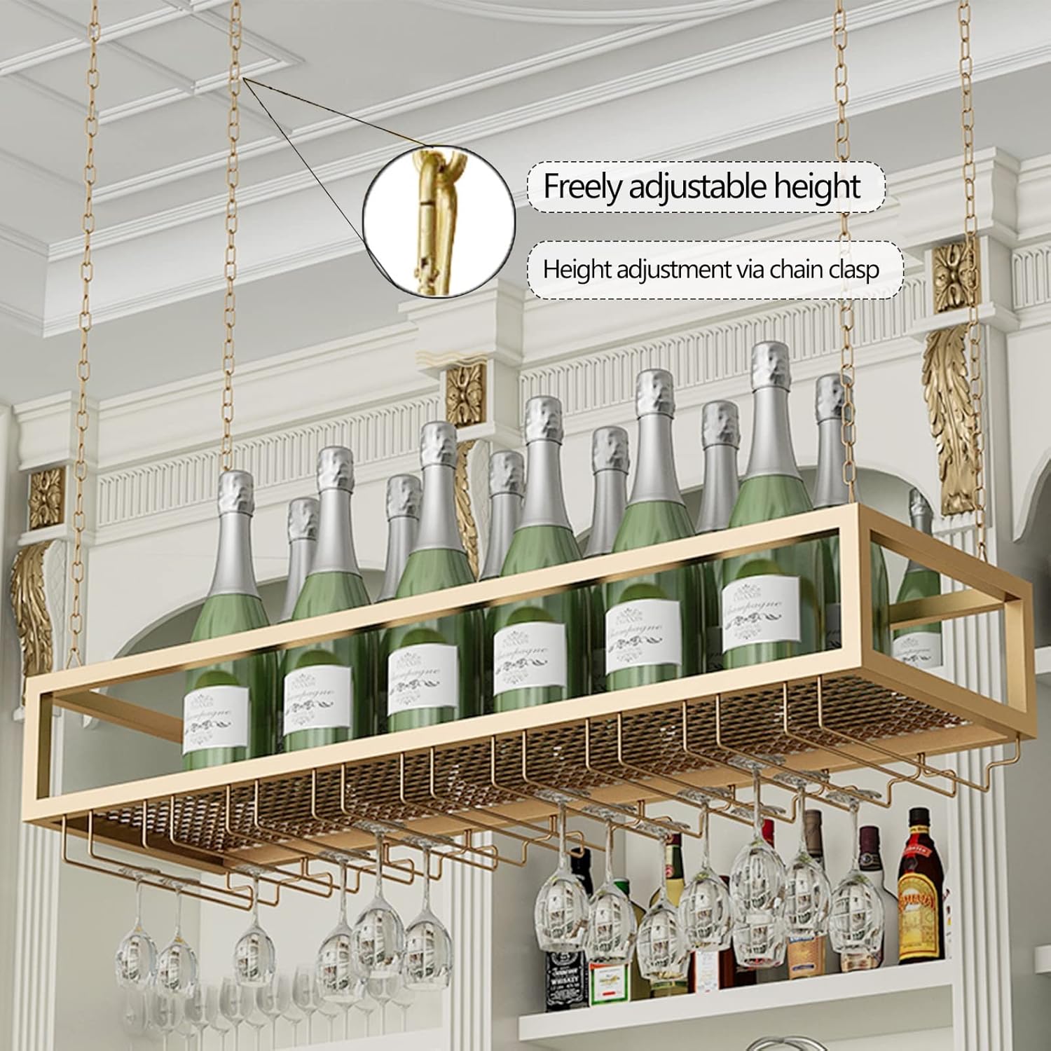Suuim Ceiling Metal Iron Chain Wine Glass Rack 1