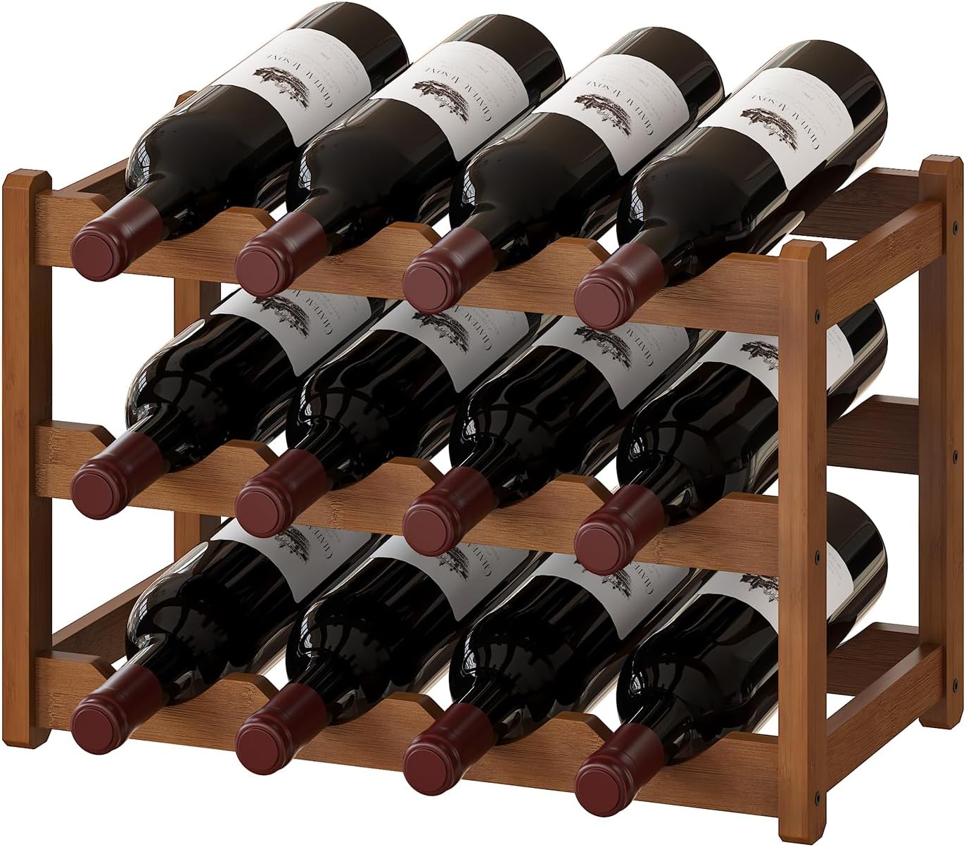 BMOSU 3 Tier Bamboo Wine Rack 12 Bottle Storage Cabinet
