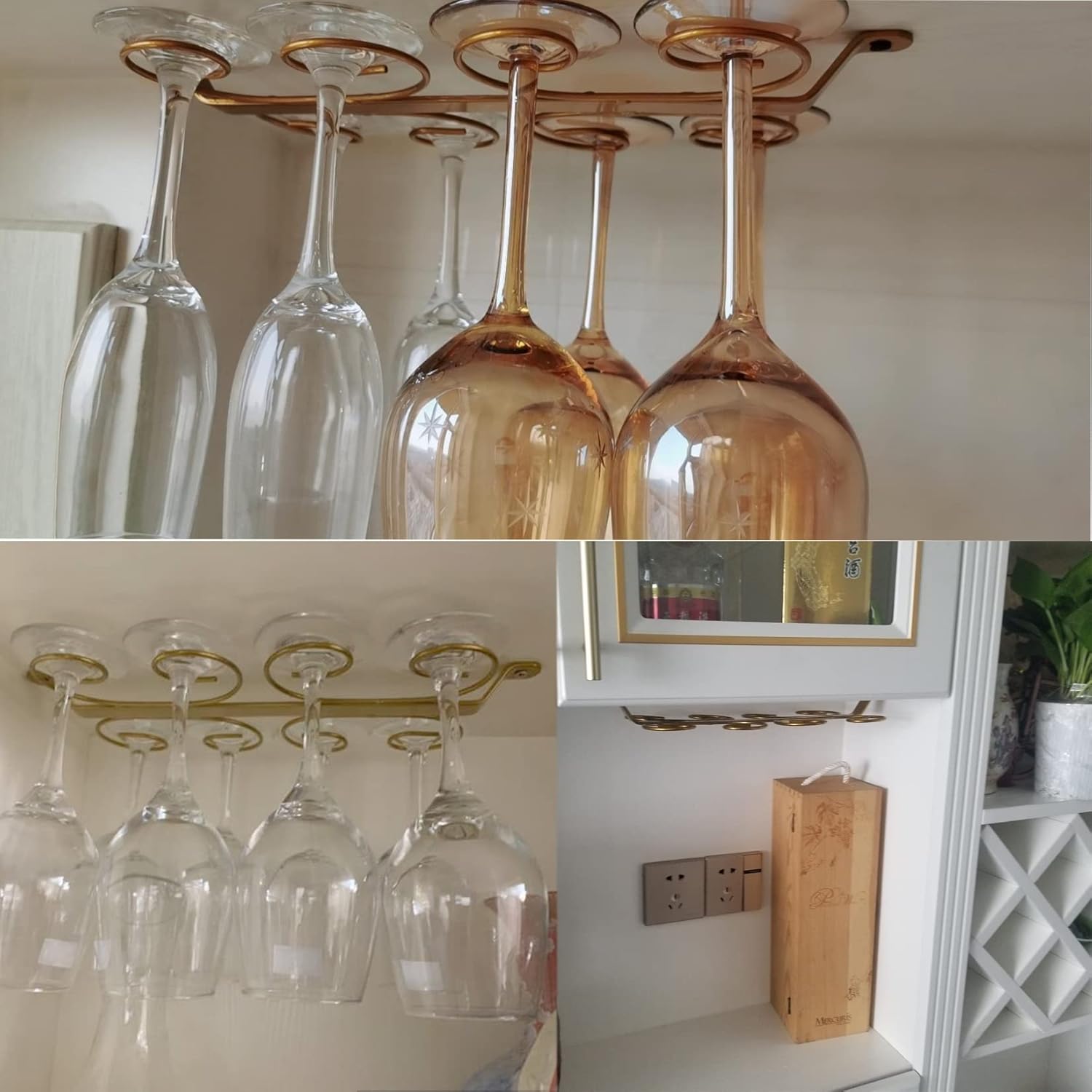 WORDFUN Gold Metal Wine Glass Holder 16 Hooks