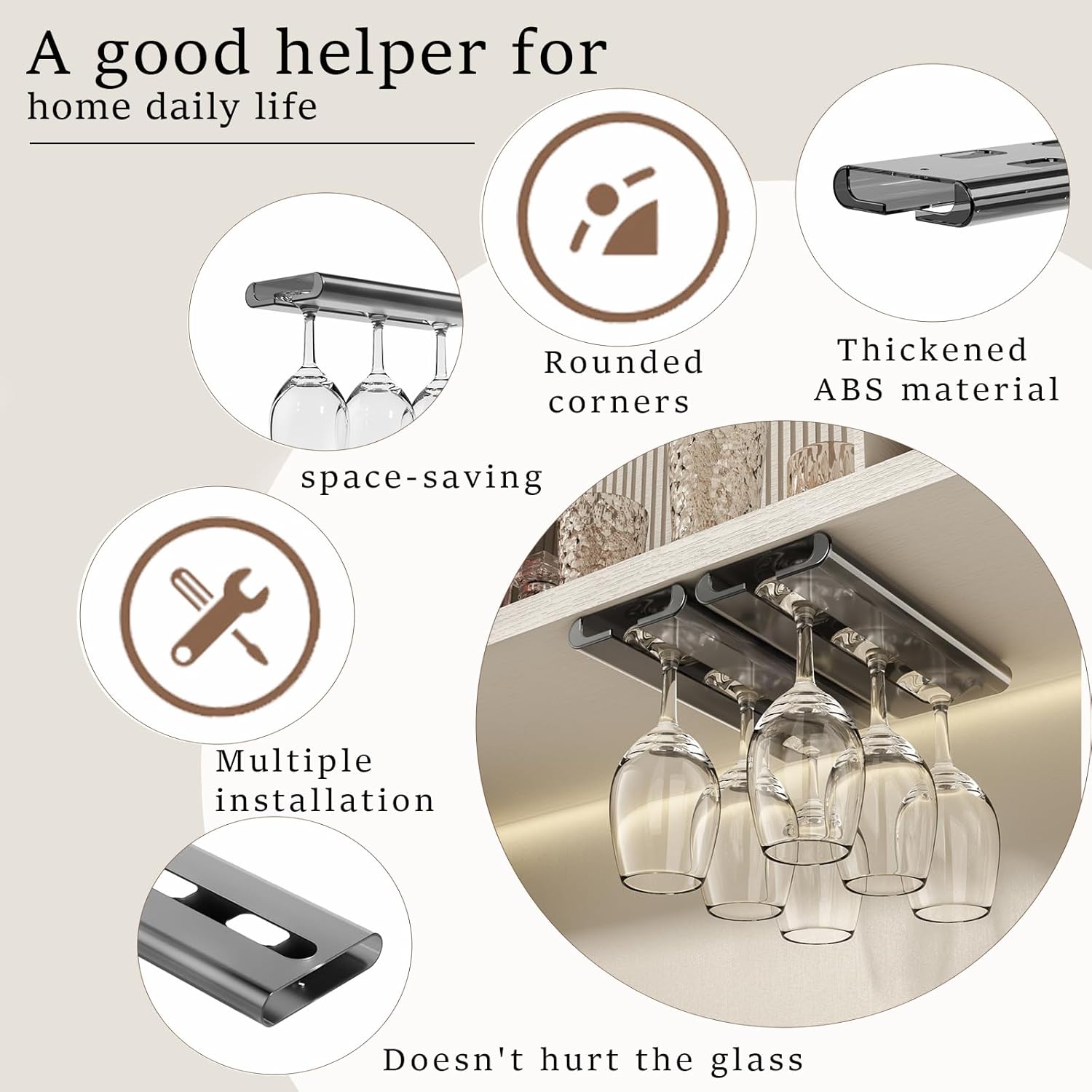Wine Glass Holder 2 Pack No Drilling Cabinet Rack