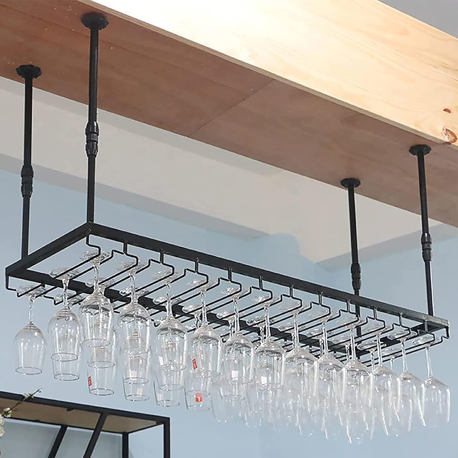 Adjustable Wall-Mounted Wine Glass Rack 80cm Black