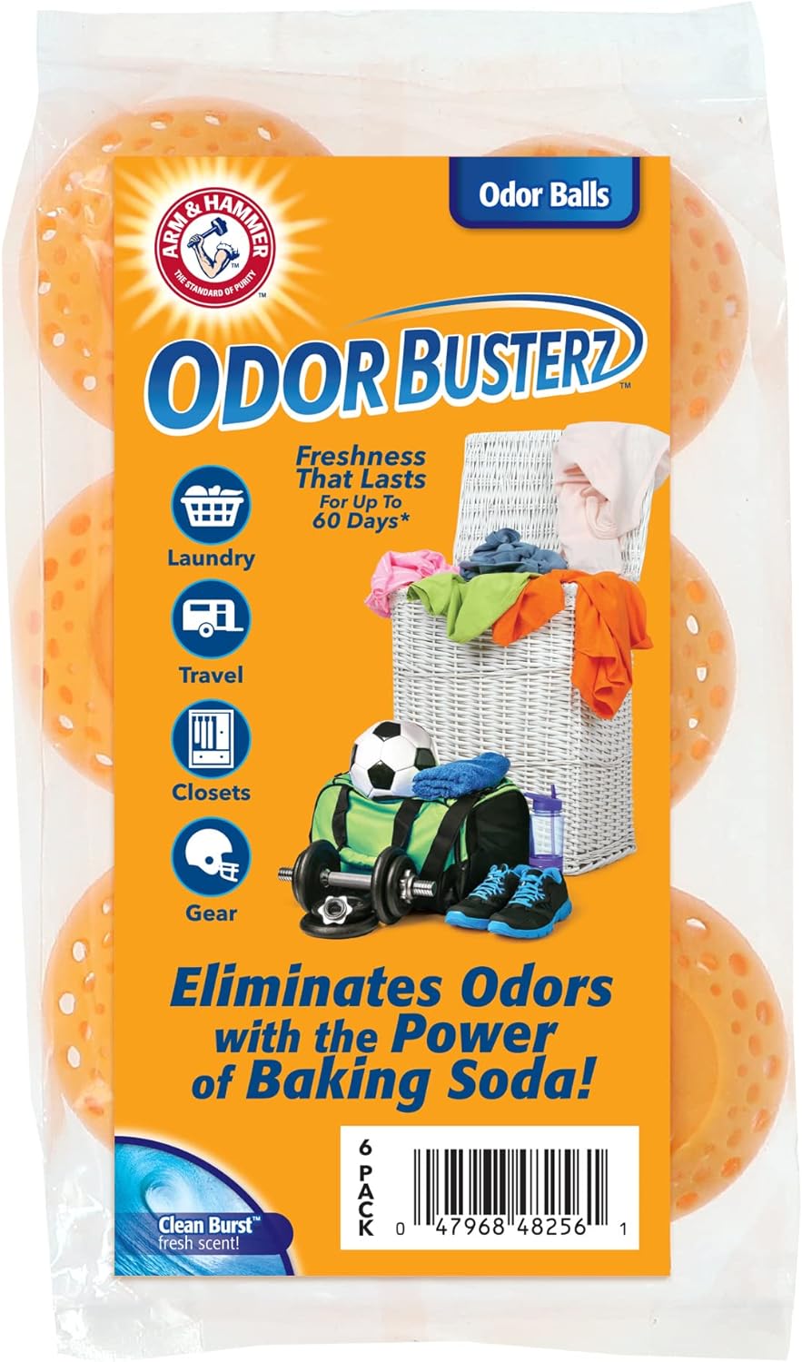 Arm Hammer Odor Busterz Balls 6 Pack - Freshness for Home Travel