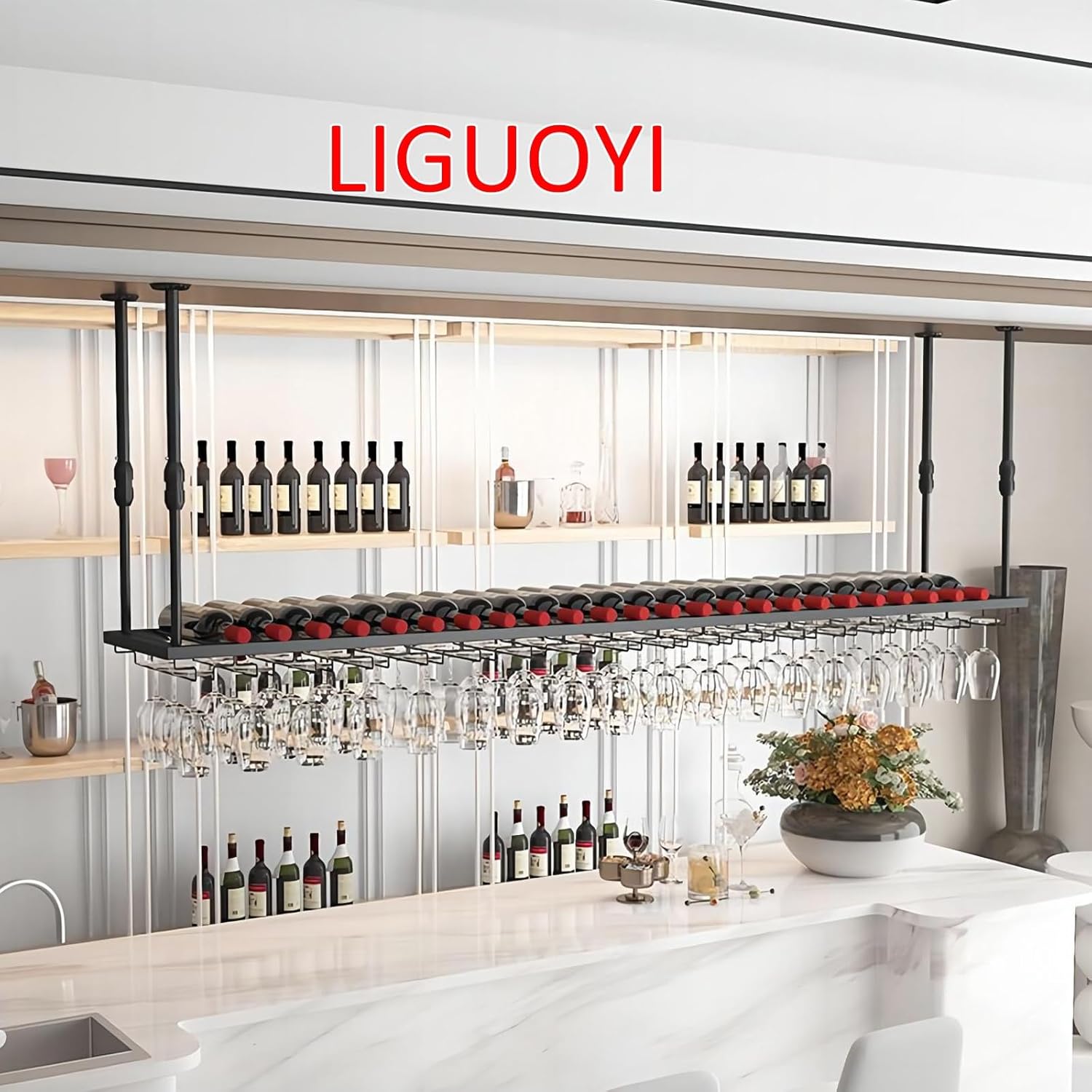 LIGUOYI Hanging Wine Glass Rack Sturdy Durable Metal