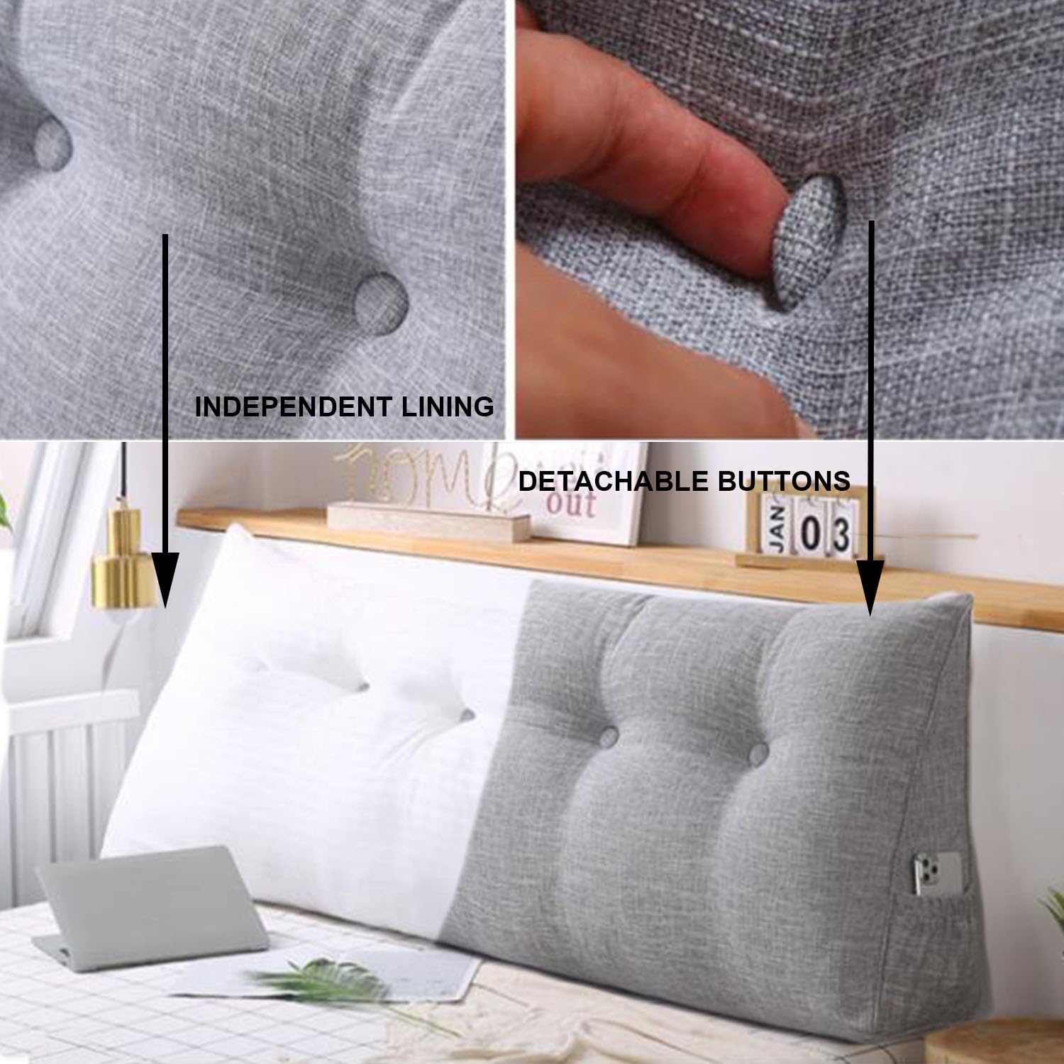 ZZYK Large Triangular Headboard Pillow with Removable Cover 1