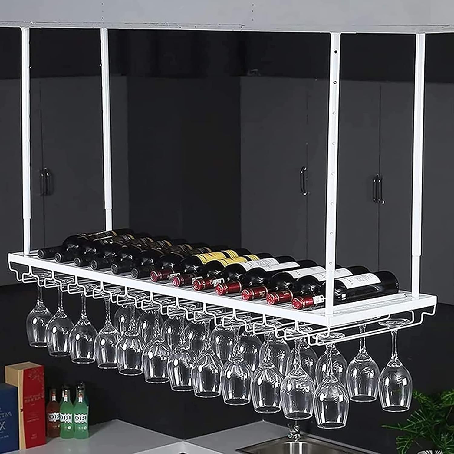 Adjustable Height Wall-Mounted Wine Rack for Kitchen Bars