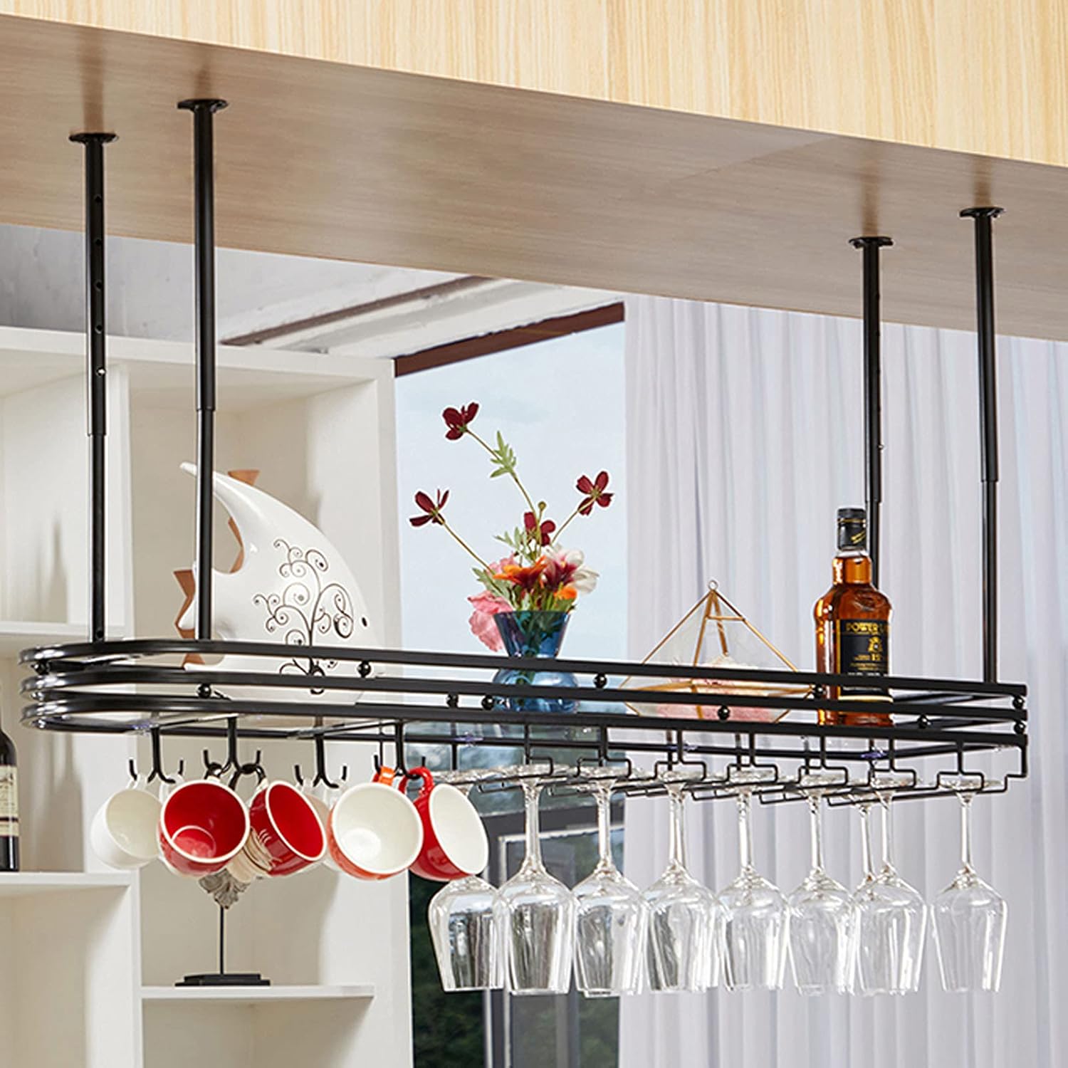 Wall-Mounted Wine Rack with Upside Down Stemware Holder