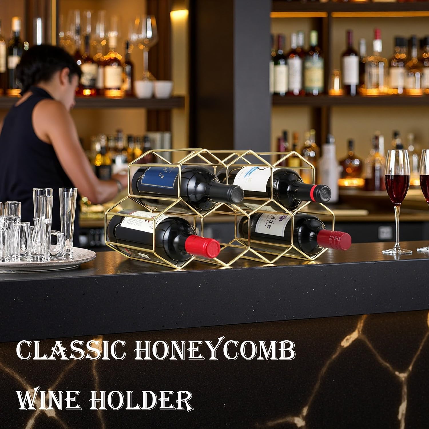 Buruis 9-Bottle Freestanding Wine Rack - Gold