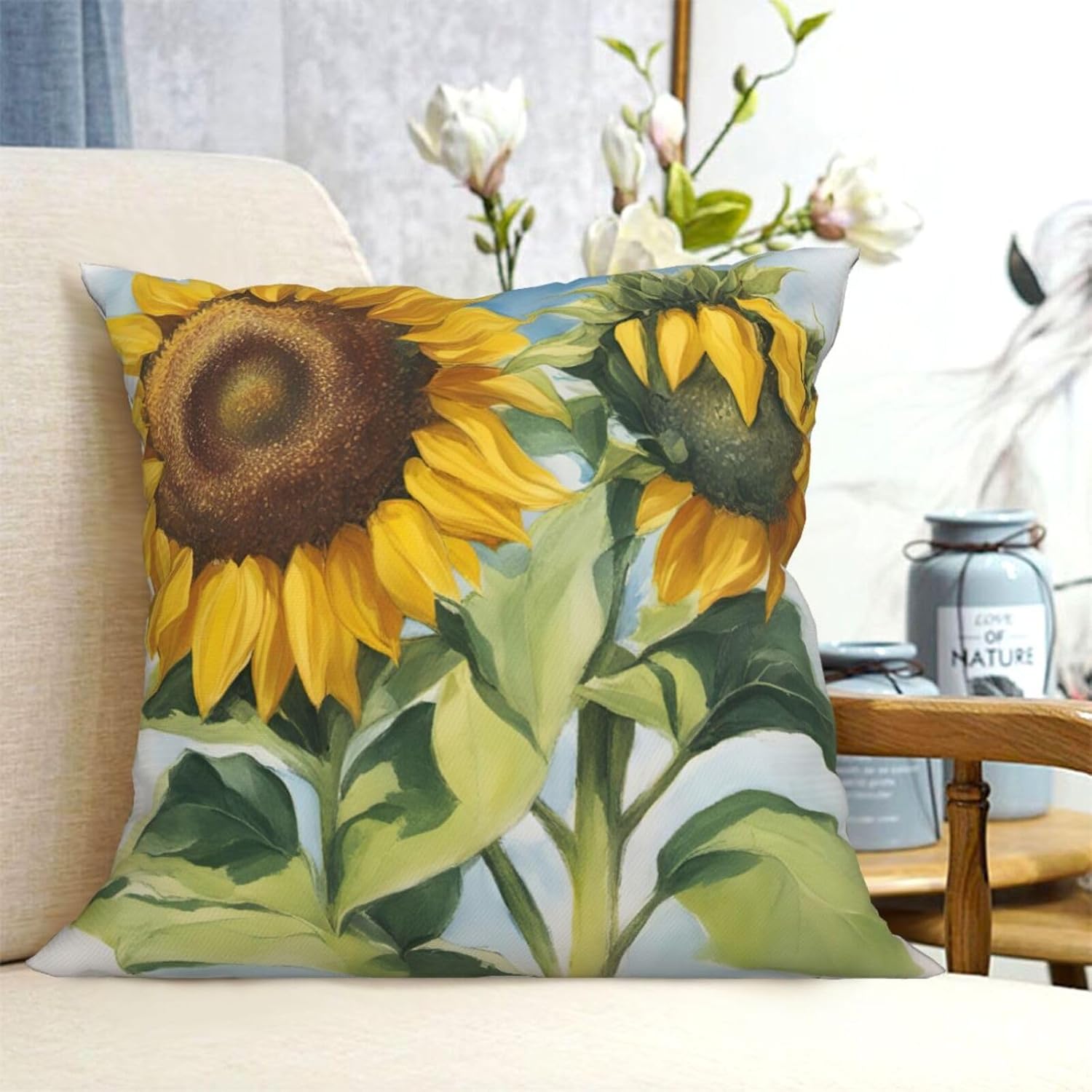 Ogniwo Fresh Sunflower Throw pillow Soft 12x12 Inch Cushion Case