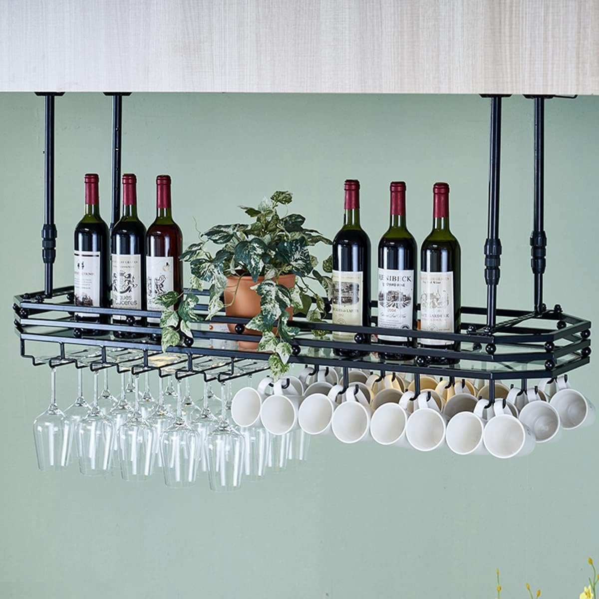 Ceiling Wine Glass Rack with Adjustable Height and Width