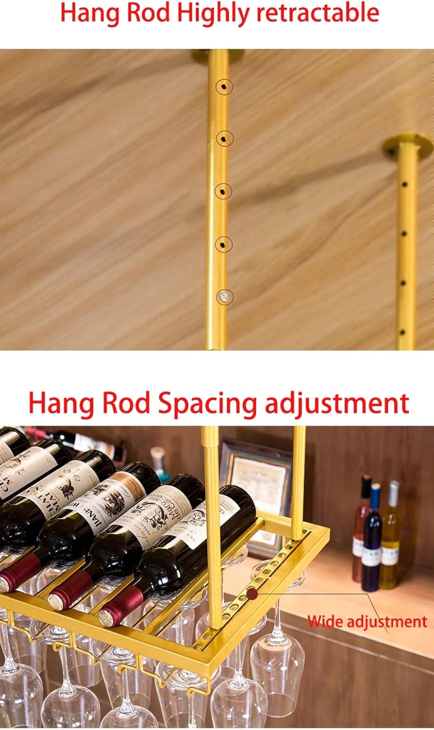 DASHADAO 1-Tier Wall-Mounted Wine Rack with Adjustable Height