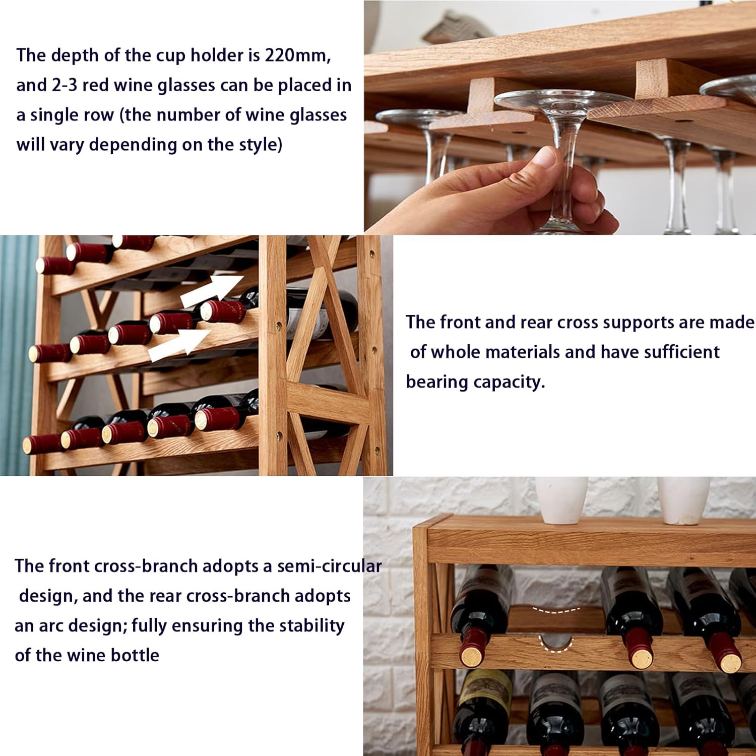 JSWHYBD Oak Wine Rack Freestanding 35 Bottles 12 Glasses