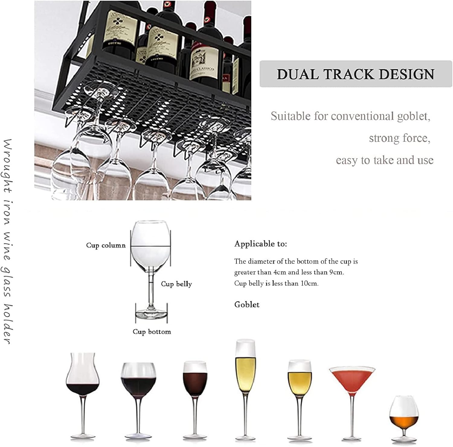 Adjustable Ceiling Wine Glass Rack Iron Frame 120cm