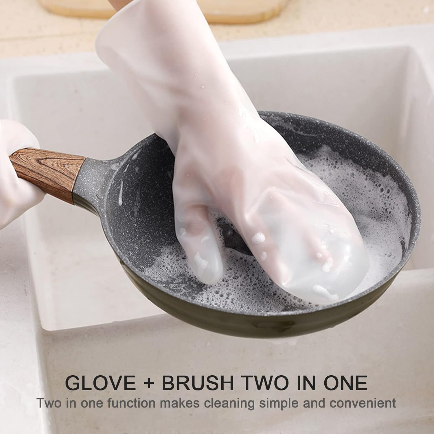 Durable Reusable Cleaning Gloves with Brush for Kitchen and Household Use
