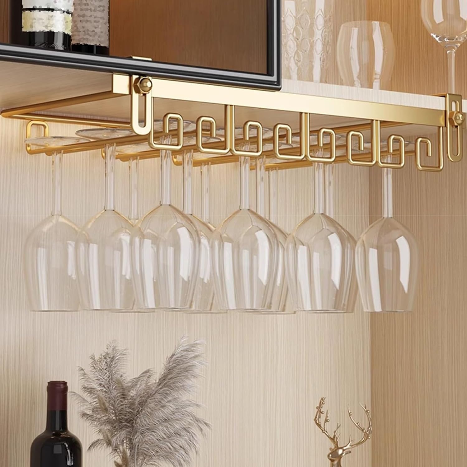 Adjustable Metal Wine Glass Holder for Cabinet and Bar