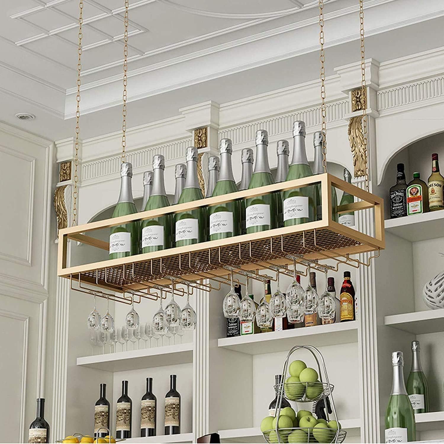 EliteBloom Ceiling Wine Rack Holder Gold 60x25cm