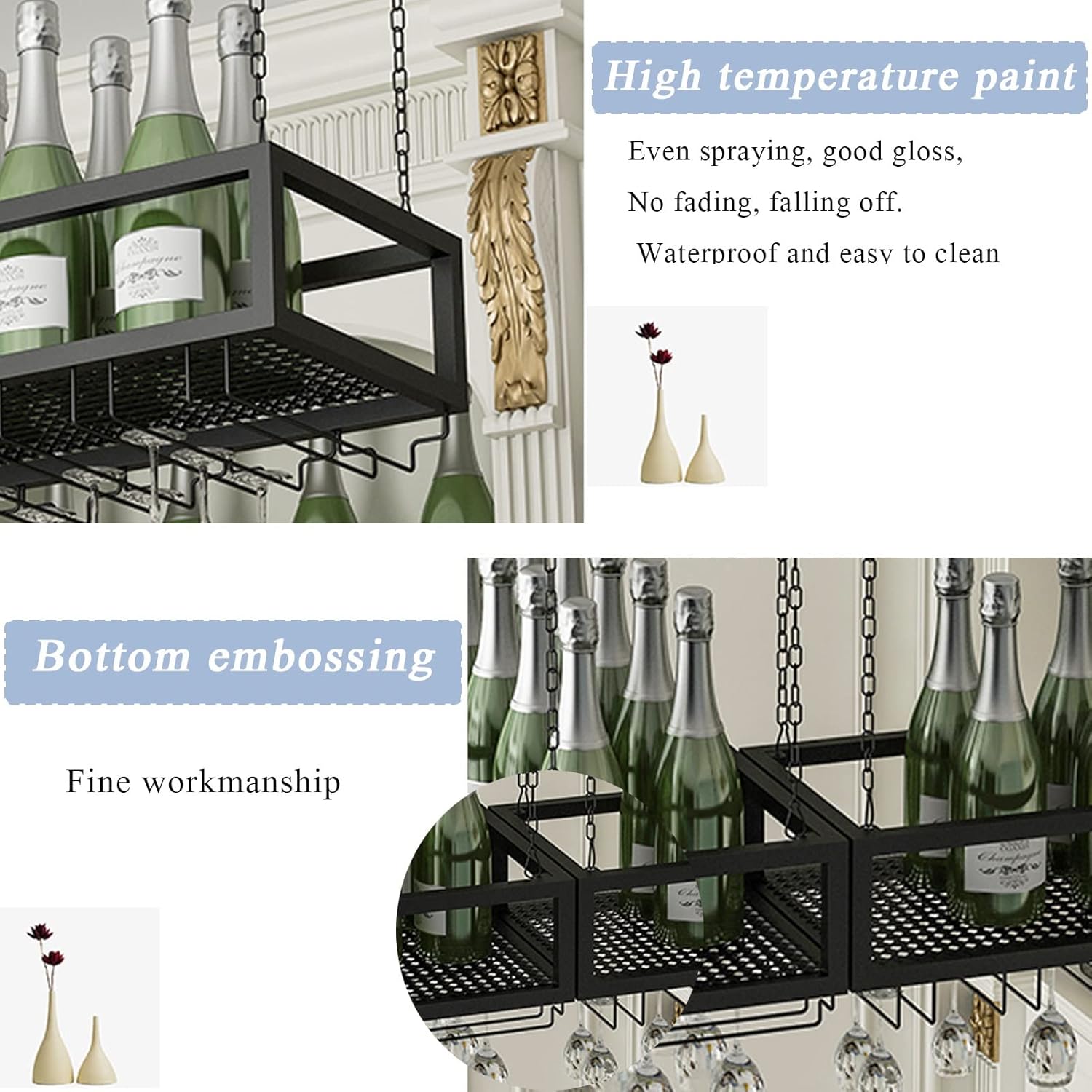 Suuim Wall-Mounted Wine Rack with Glass Holder Durable Metal Design