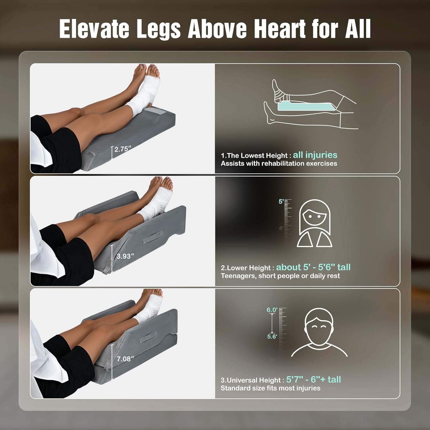 LightEase Adjustable Leg Elevating Pillow for Post Surgery Recovery