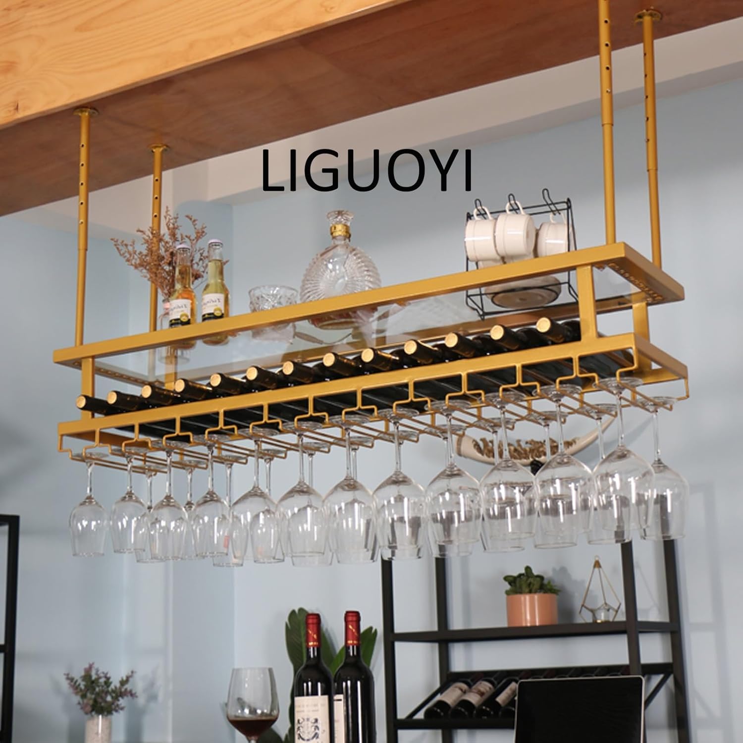 Adjustable Wine Glass Rack with Screws for Kitchen Wine Cellar