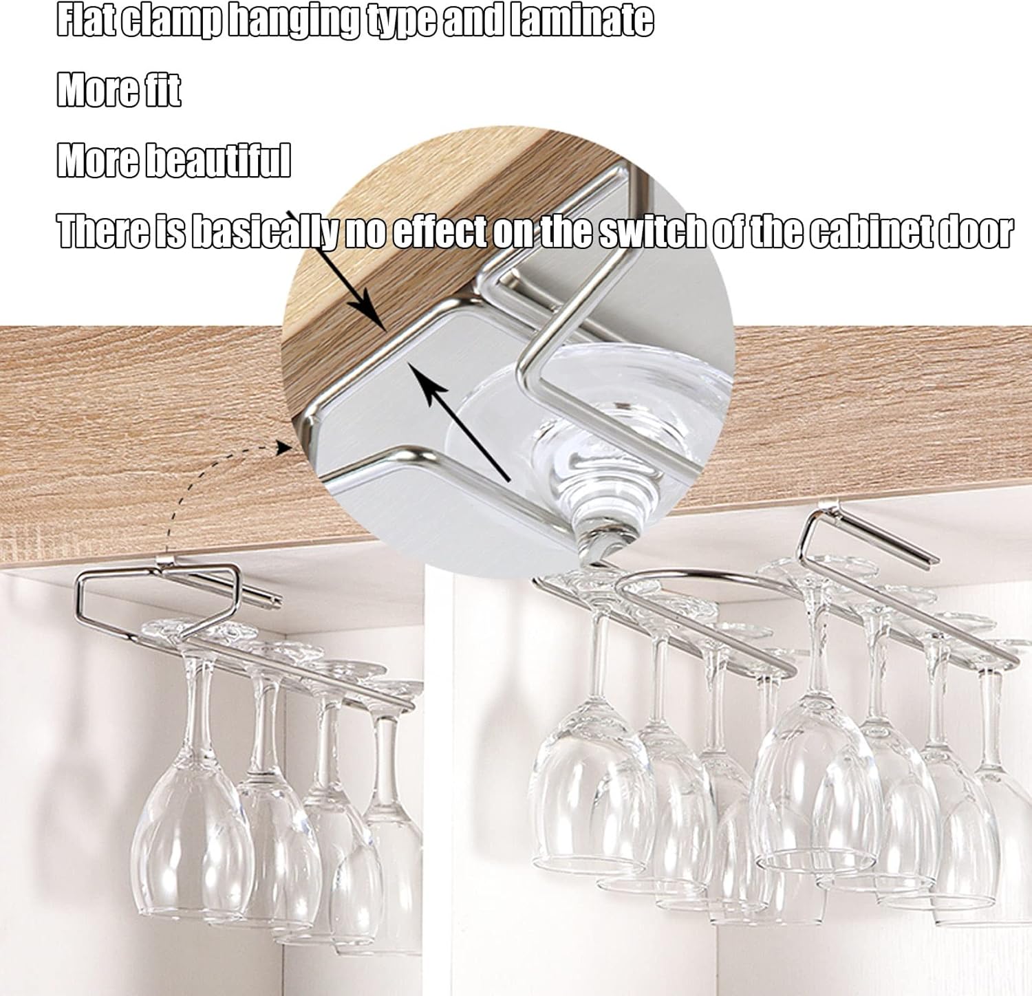 WORDFUN Wine Glass Rack Under Cabinet Metal Stainless Steel Holder
