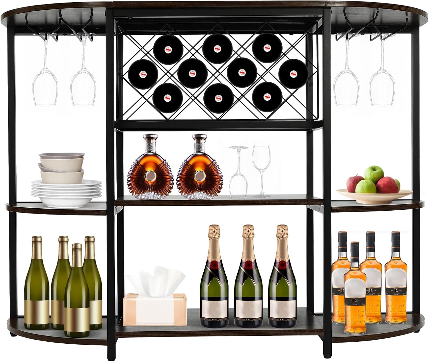 Mini Bar Cabinet with LED Light Rustic Brown
