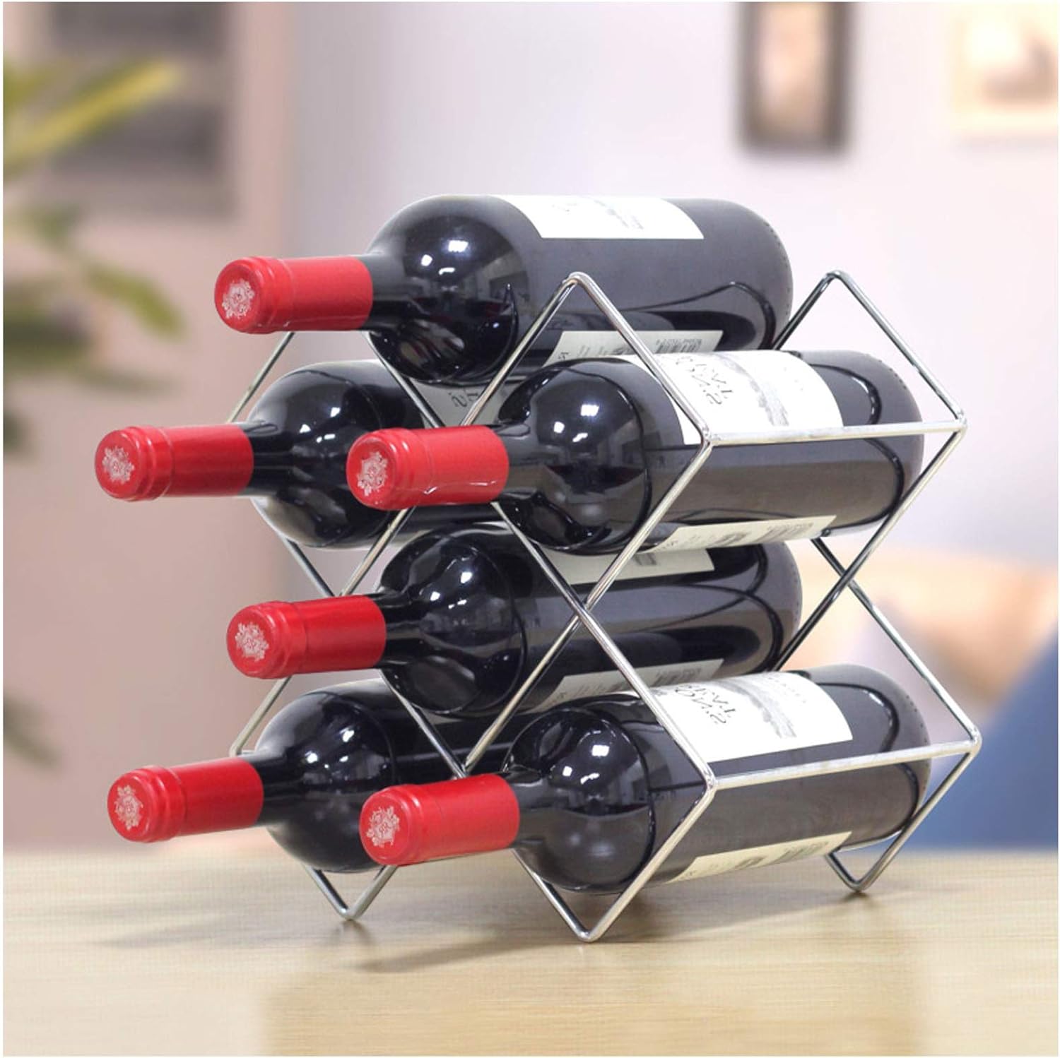 BOCbco Tabletop Wine Rack Holds 6 Bottles Silver