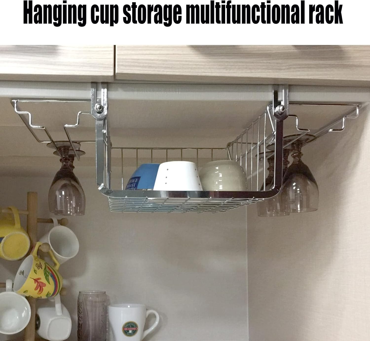 WORDFUN Adjustable Steel Wine Glass Rack for Cabinet