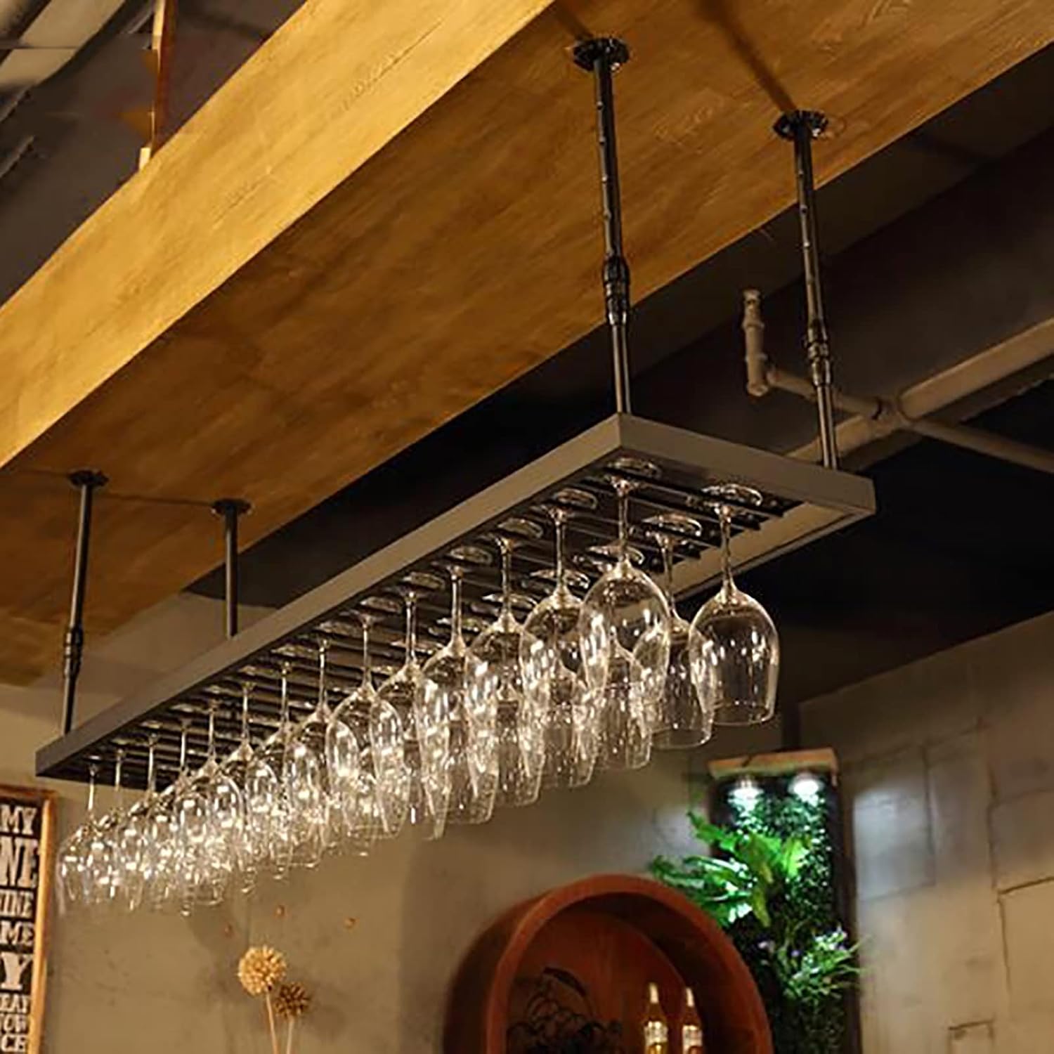 Ceiling Metal Wine Glass Rack Height Adjustable Wall-Mounted Storage Holder