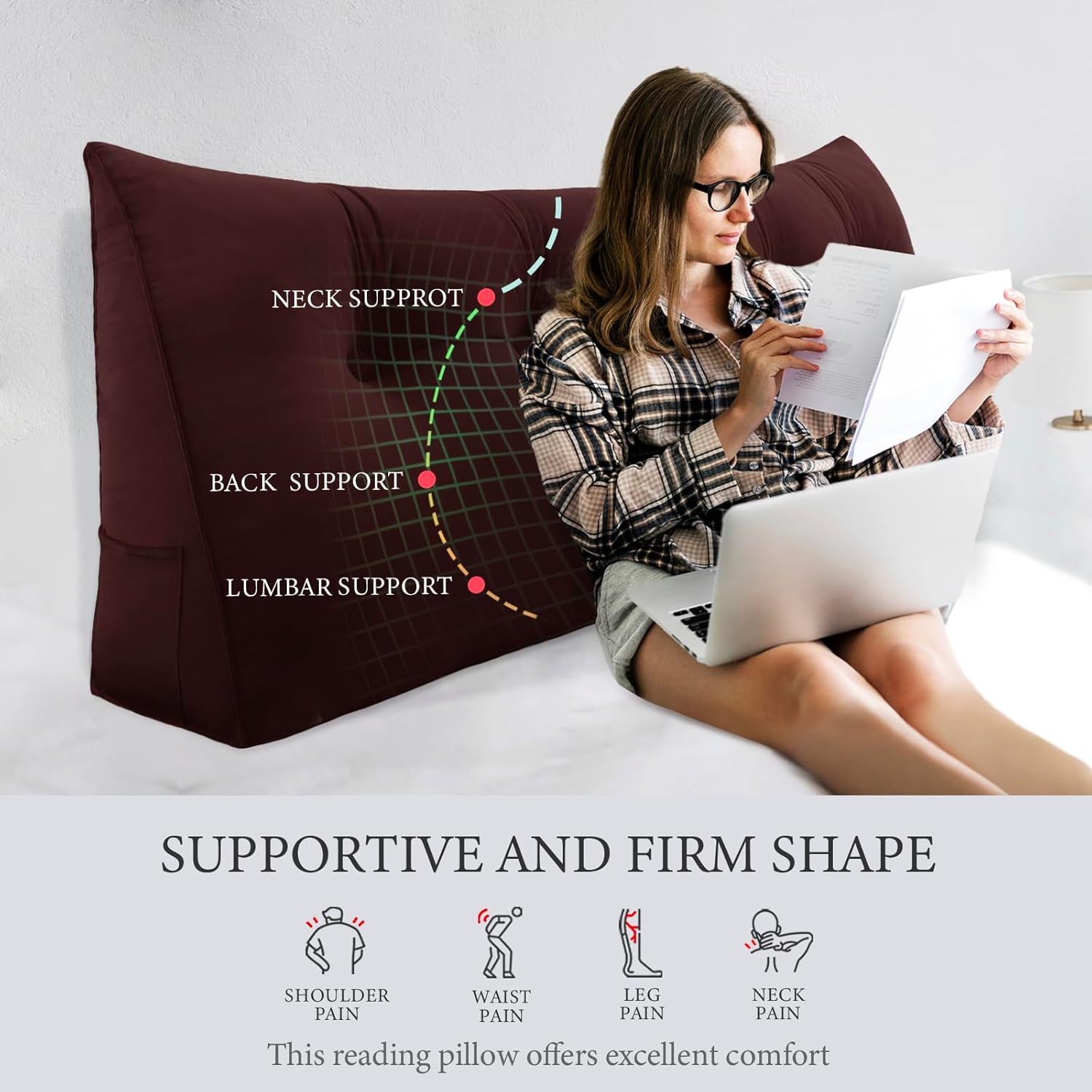 BNCKTRD Reading Pillow Velvet Chocolate Brown