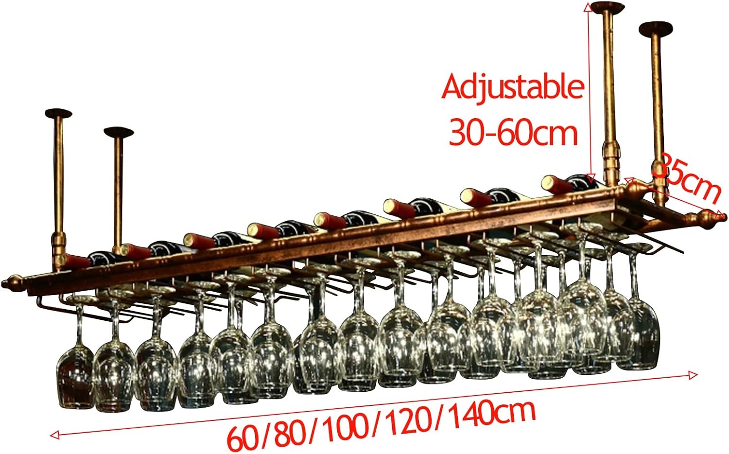 Ceiling Hanging Wine Rack with Glass Holder Black 80x35cm 1