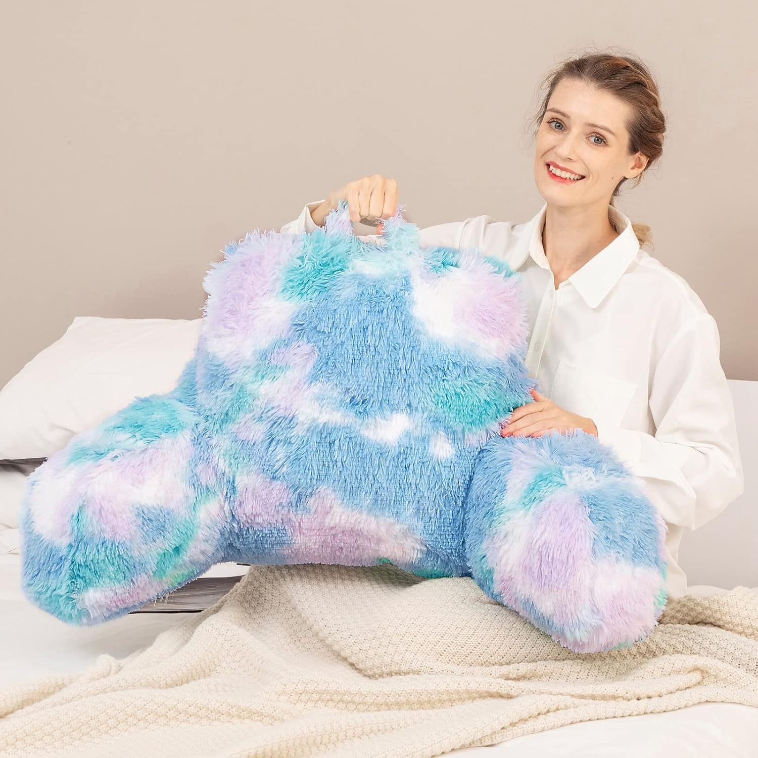 Stylish Ross Fur Reading Pillow with Back Support for Kids Adults