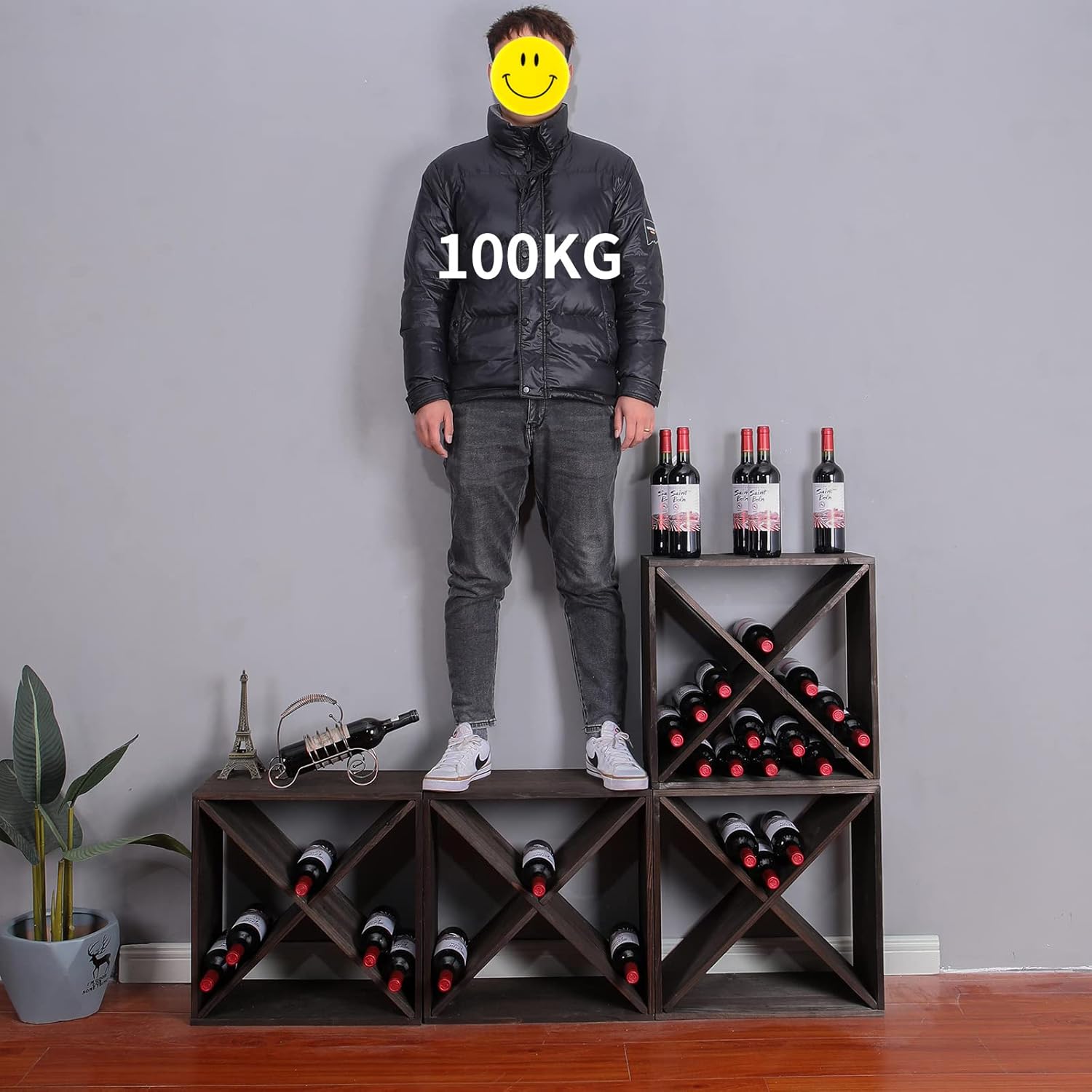 Black Wooden 24 Bottle Wine Rack Cabinet