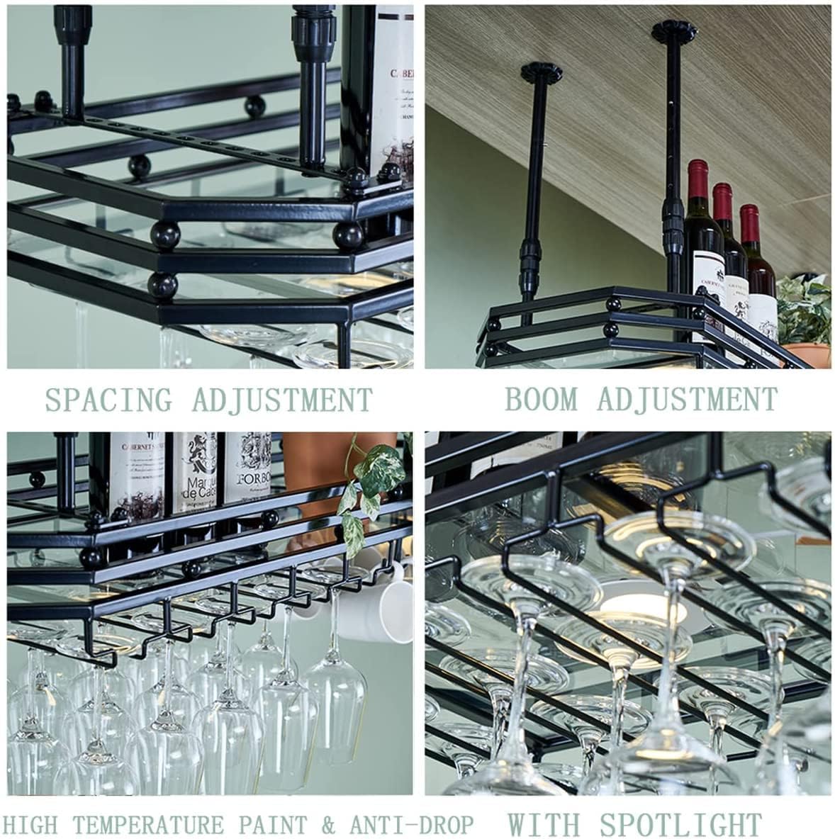 Ceiling Wine Glass Rack with Adjustable Height and Width